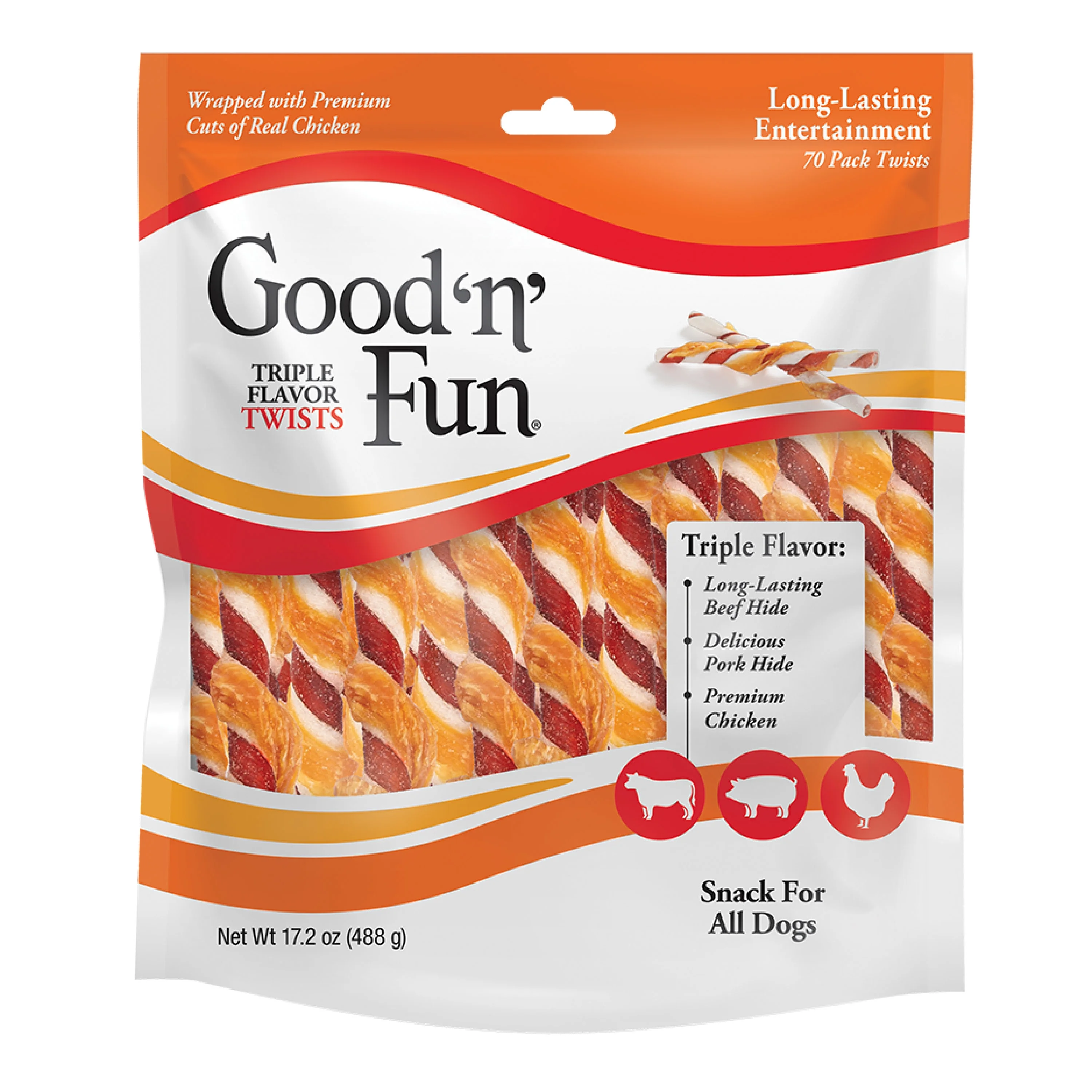 (4 pack) Good 'n' Fun Triple Flavor Twists, Rawhide Chews for All Dogs, 70 Count - Image 2