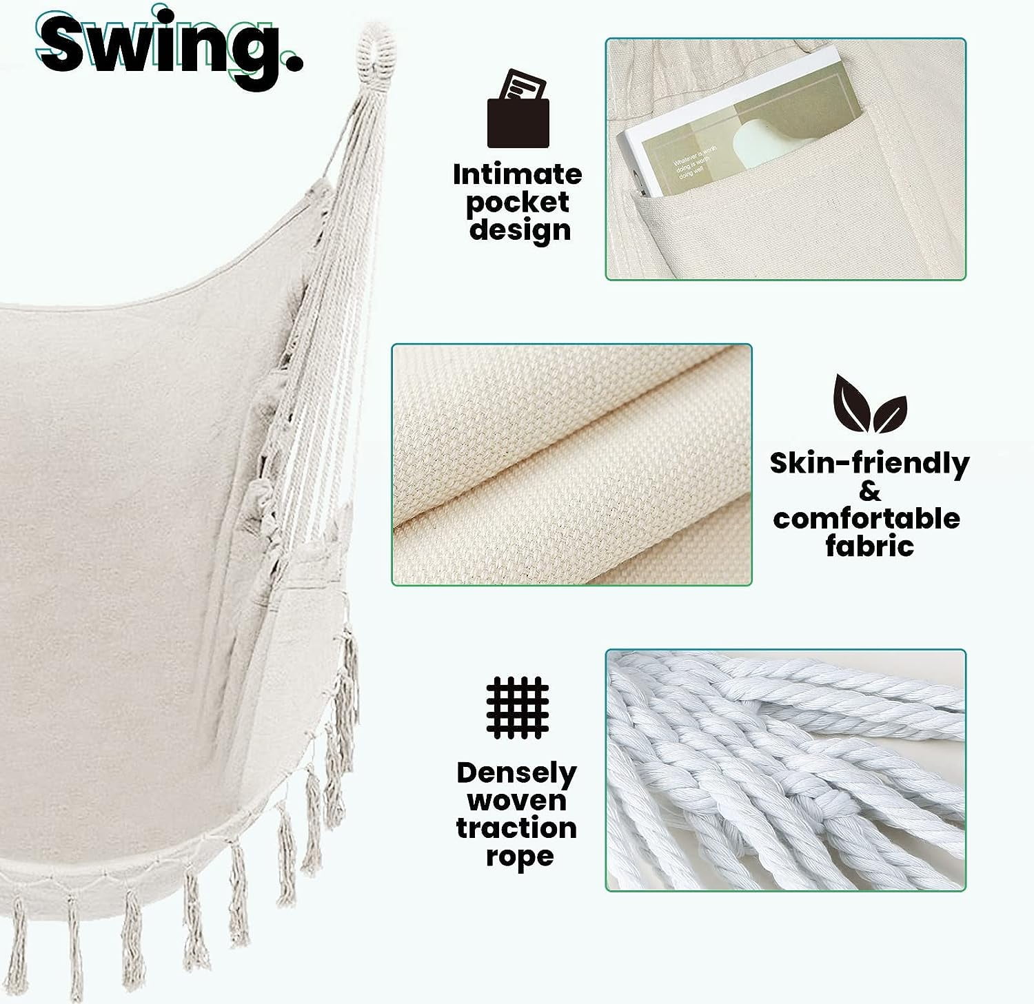 G TALECO GEAR Hammock Chair with Stand for Hanging Swing Chair, Heavy Duty Steel, Max Load 350lbs - Image 3