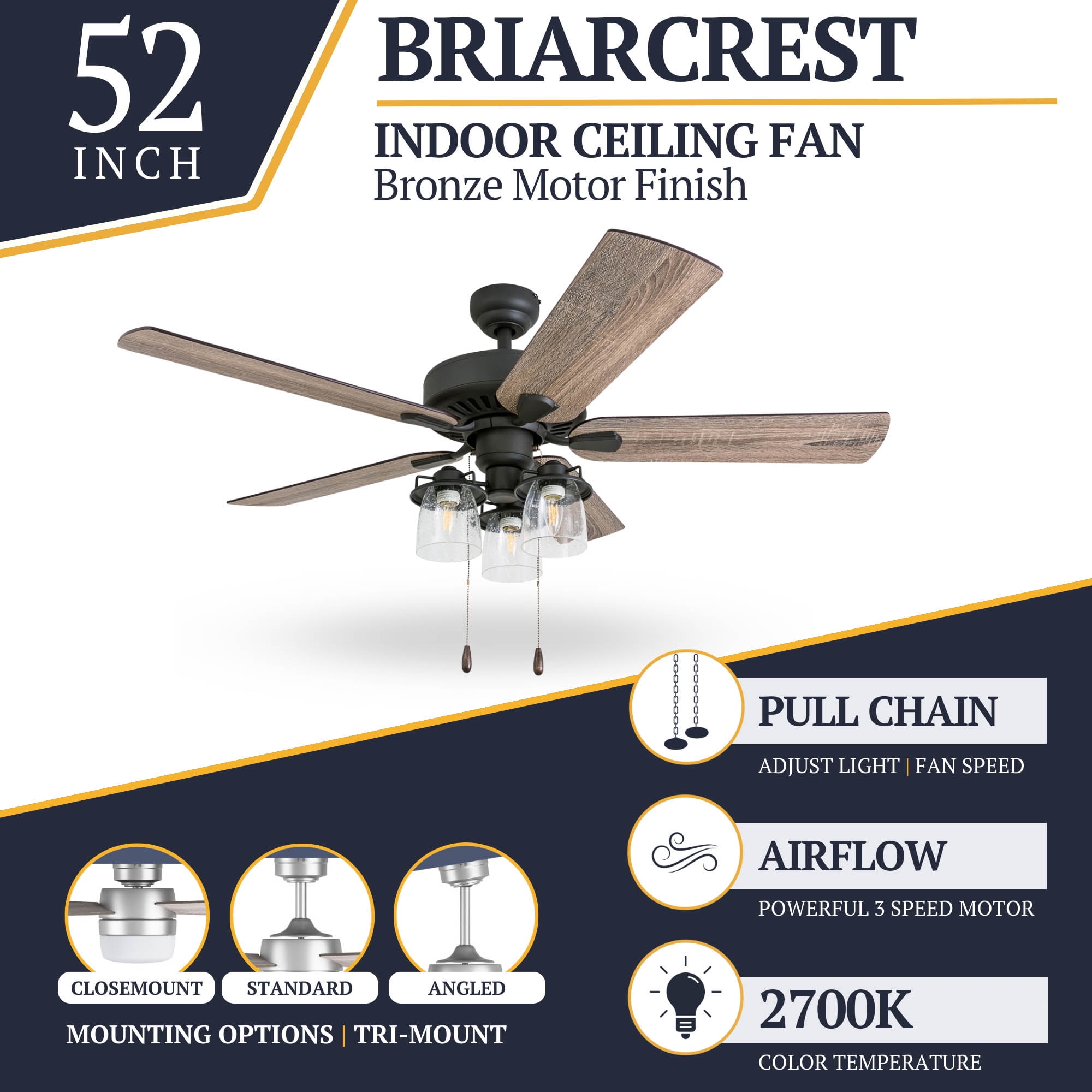 Prominence Home 50585-35 Briarcrest Farmhouse 52-Inch Aged Bronze Indoor Ceiling Fan with 5 Barnwood, Tumbleweed Blades - Image 6