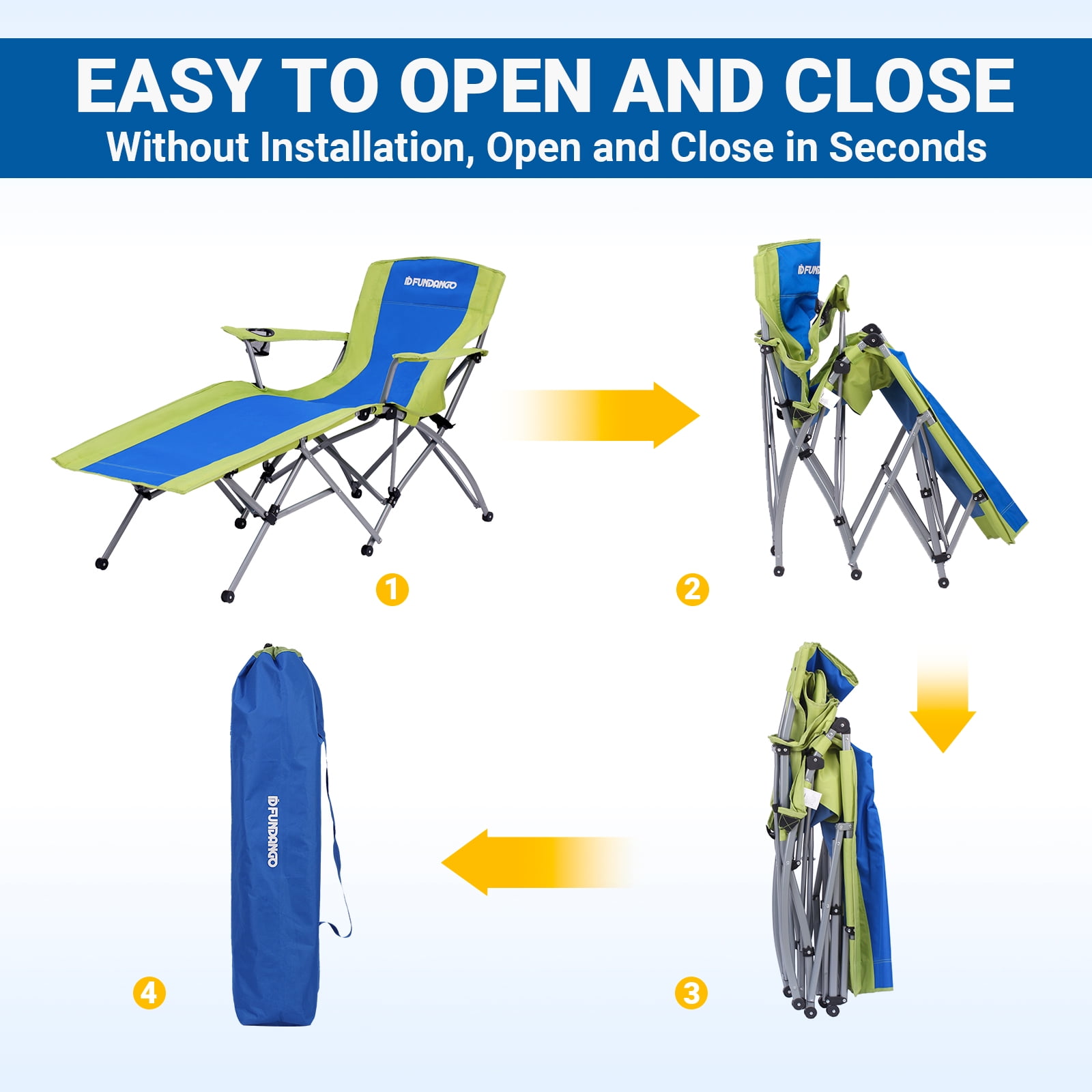 FUNDANGO Folding Lounge Chair with Footrest & Cup Holder, Reclining Design for Camping & Outdoor Use, Blue/Green - Image 5