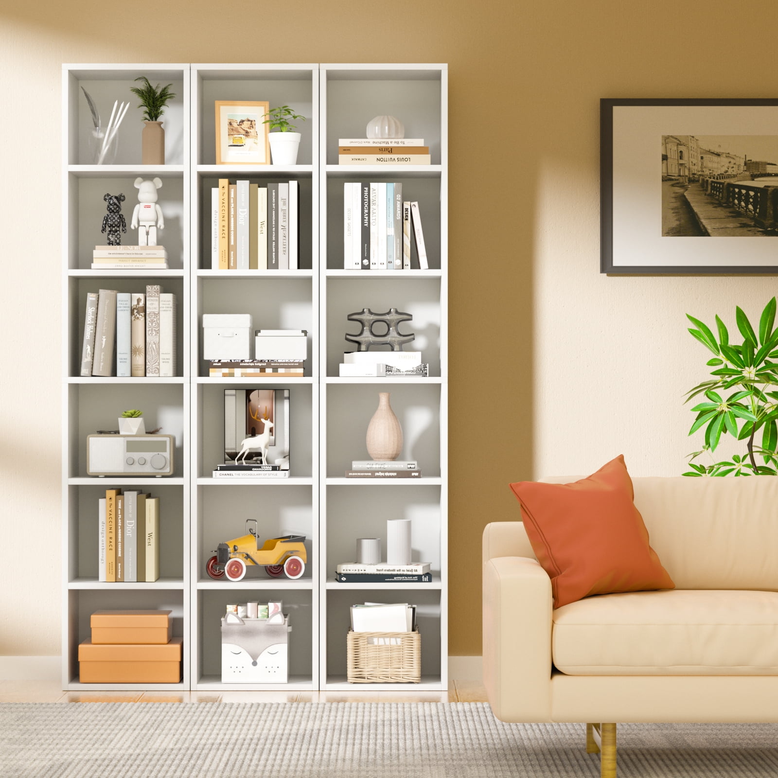 Bapipro Tall Narrow Bookshelf, 6-Tier Cube Display Rack, Modern Corner Bookshelf with Storage Space, Storage Cabinet for Home Office (White 1 Pack) - Image 4