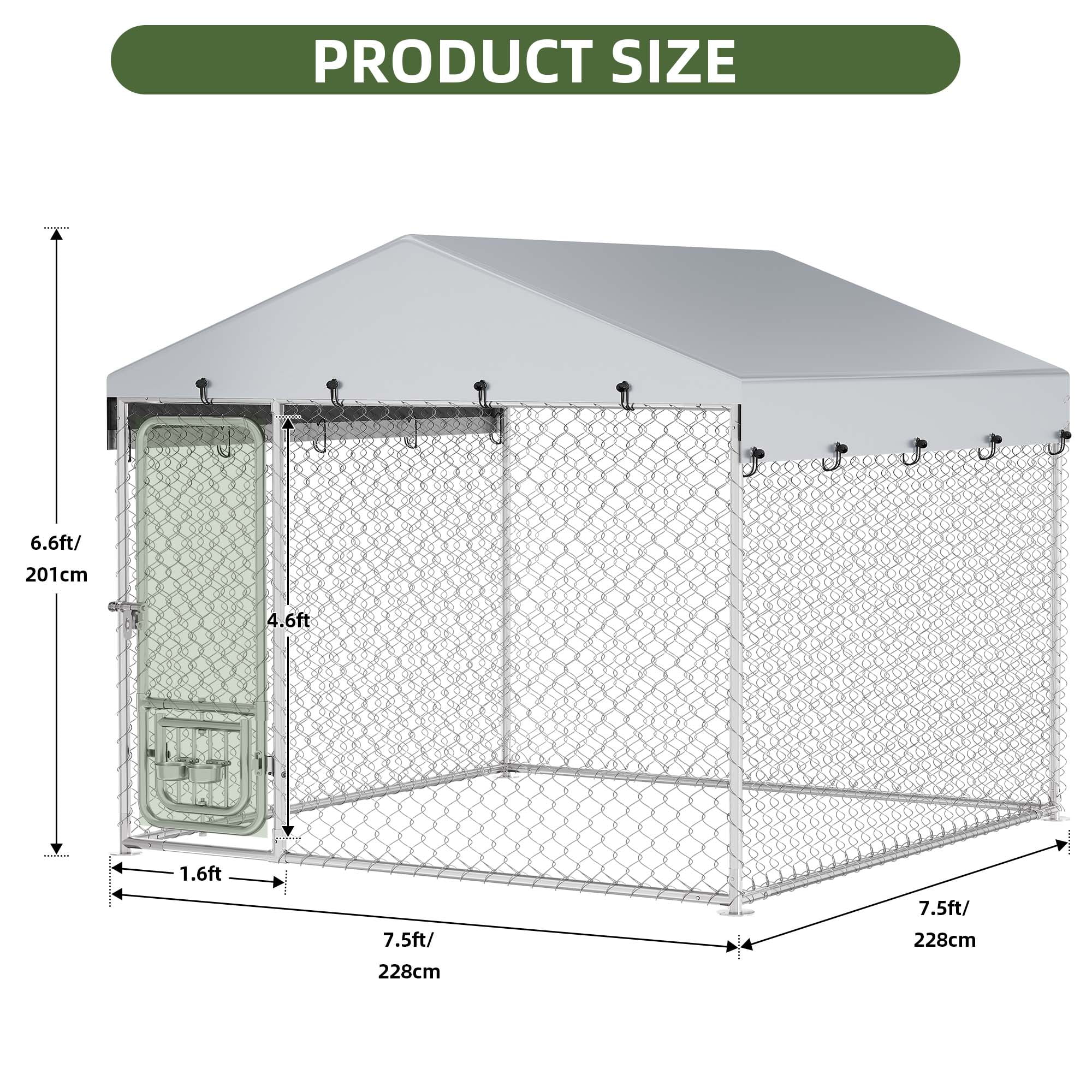 Uforic 7.5'x7.5' Outdoor Dog Kennel with Rotating Feeder Bowls, Outdoor Dog Enclosure with Roof, Heavy Duty Dog Kennel for Backyard Farm - Image 6