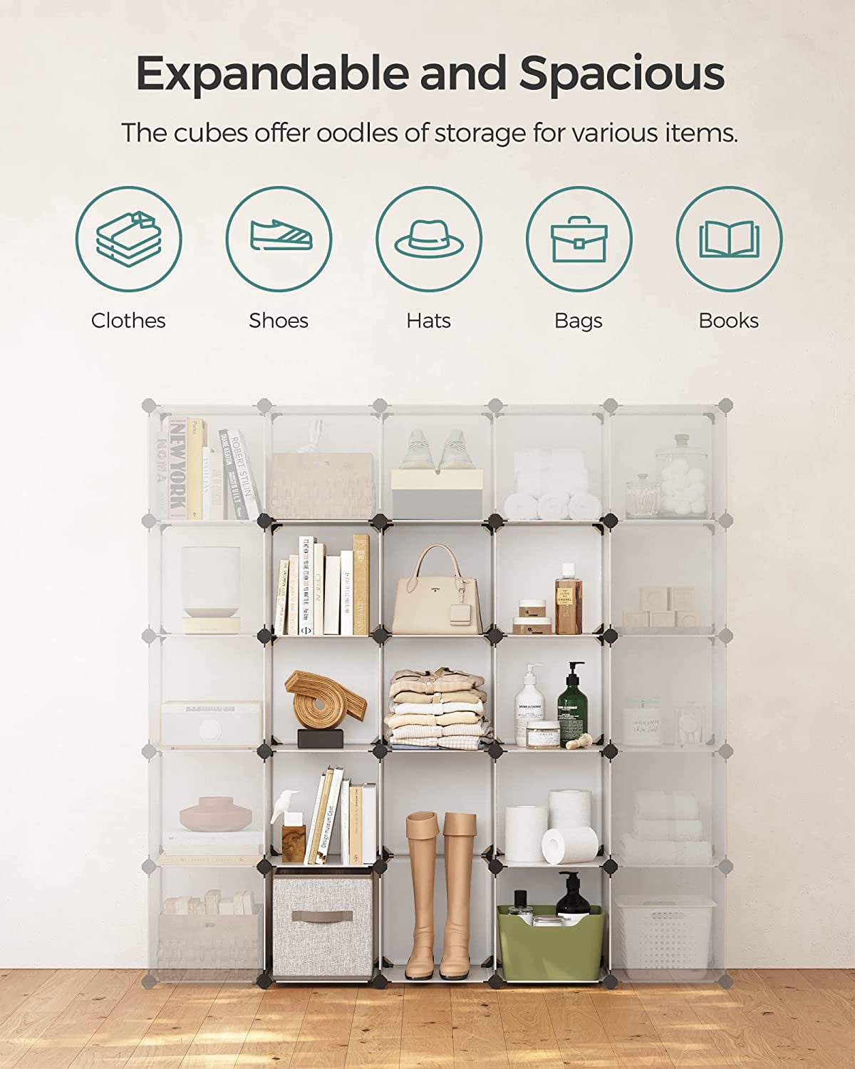 DIY 16 Cube Storage Organizer Shelf Closet Cubbie Storage Bookcase for Bedroom Living Room White Translucent - Image 8