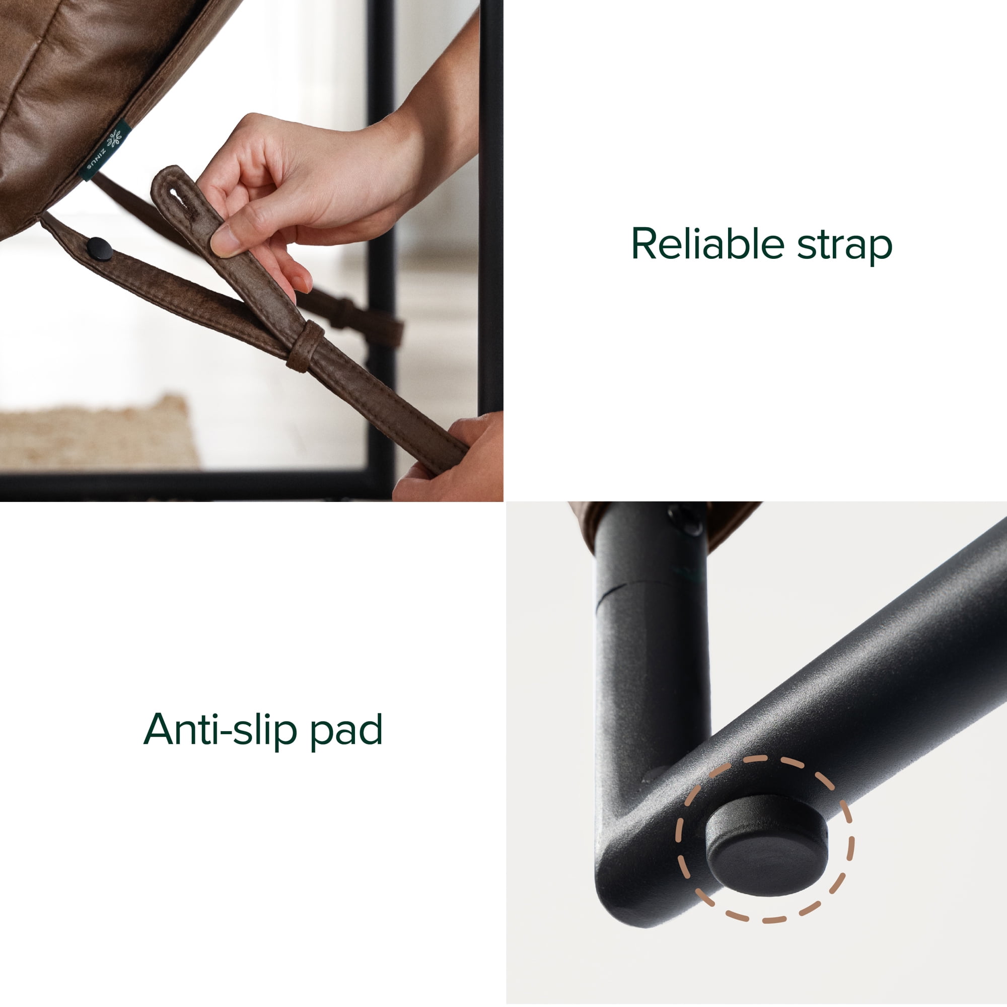 Zinus Aidan Faux Leather Sling Indoor Accent Chair, Cocoa Brown - Image 7