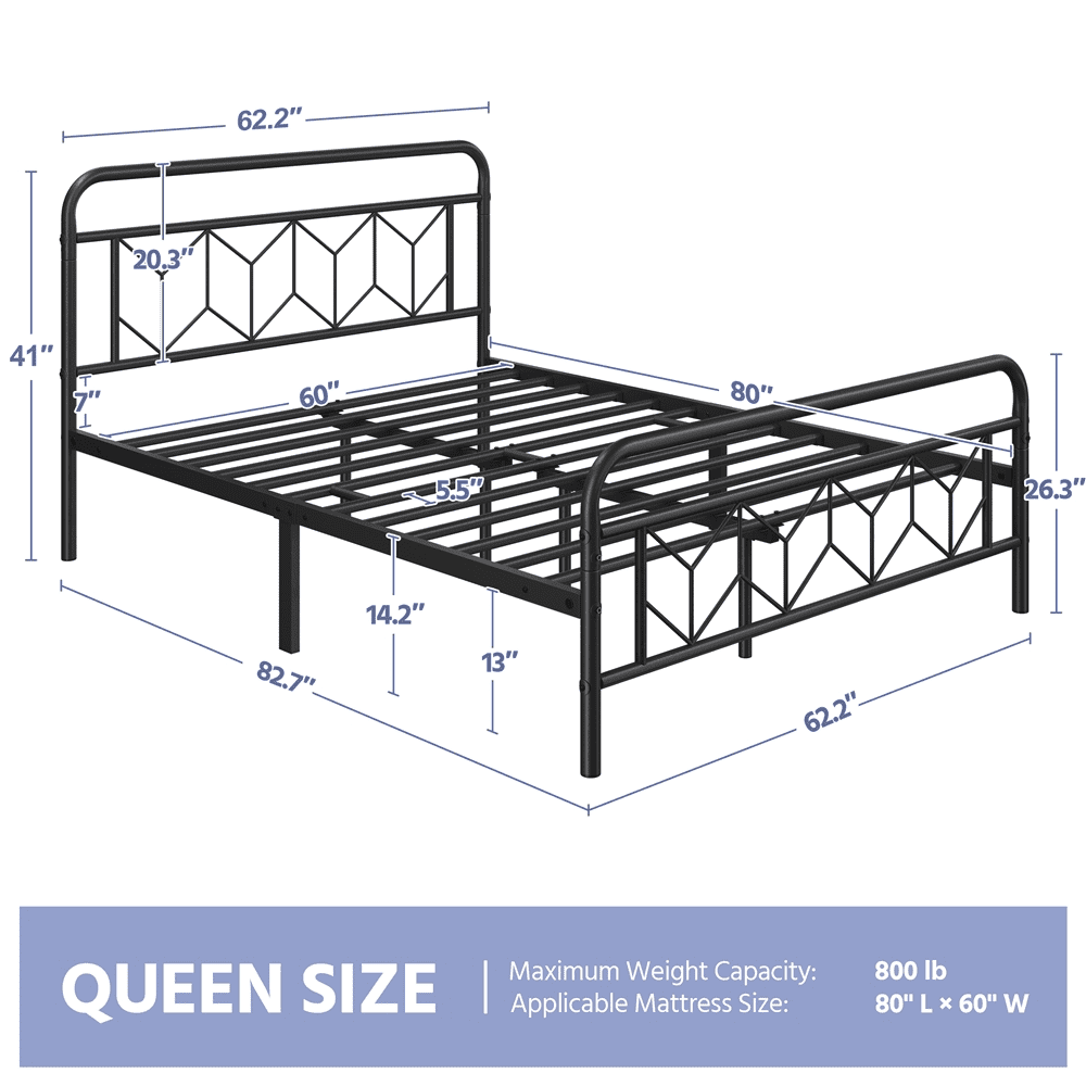 Renwick Vintage Metal Platform Queen Bed, All Ages, Black - Image 6