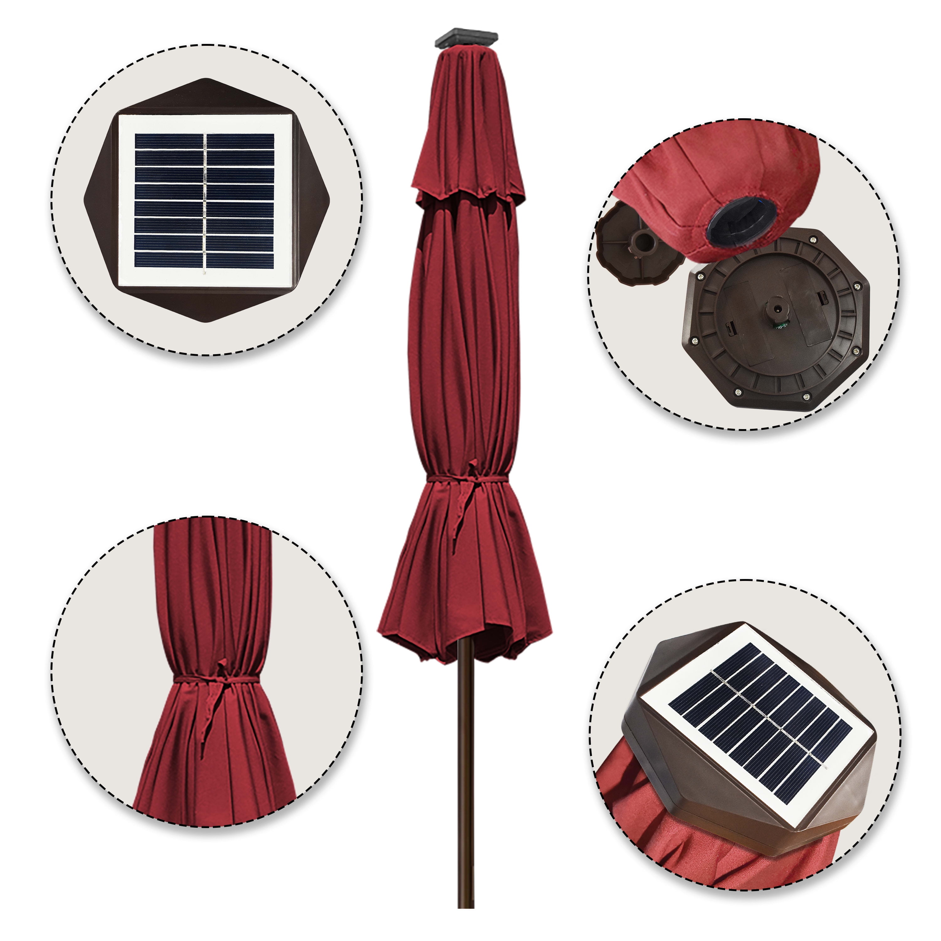 EliteShade Sunbrella Solar Umbrellas 9ft Market Umbrella with 80 LED Lights Patio Umbrellas Outdoor Table Umbrella with Ventilation and 5 Years Non-Fading Top,Maroon - Image 3