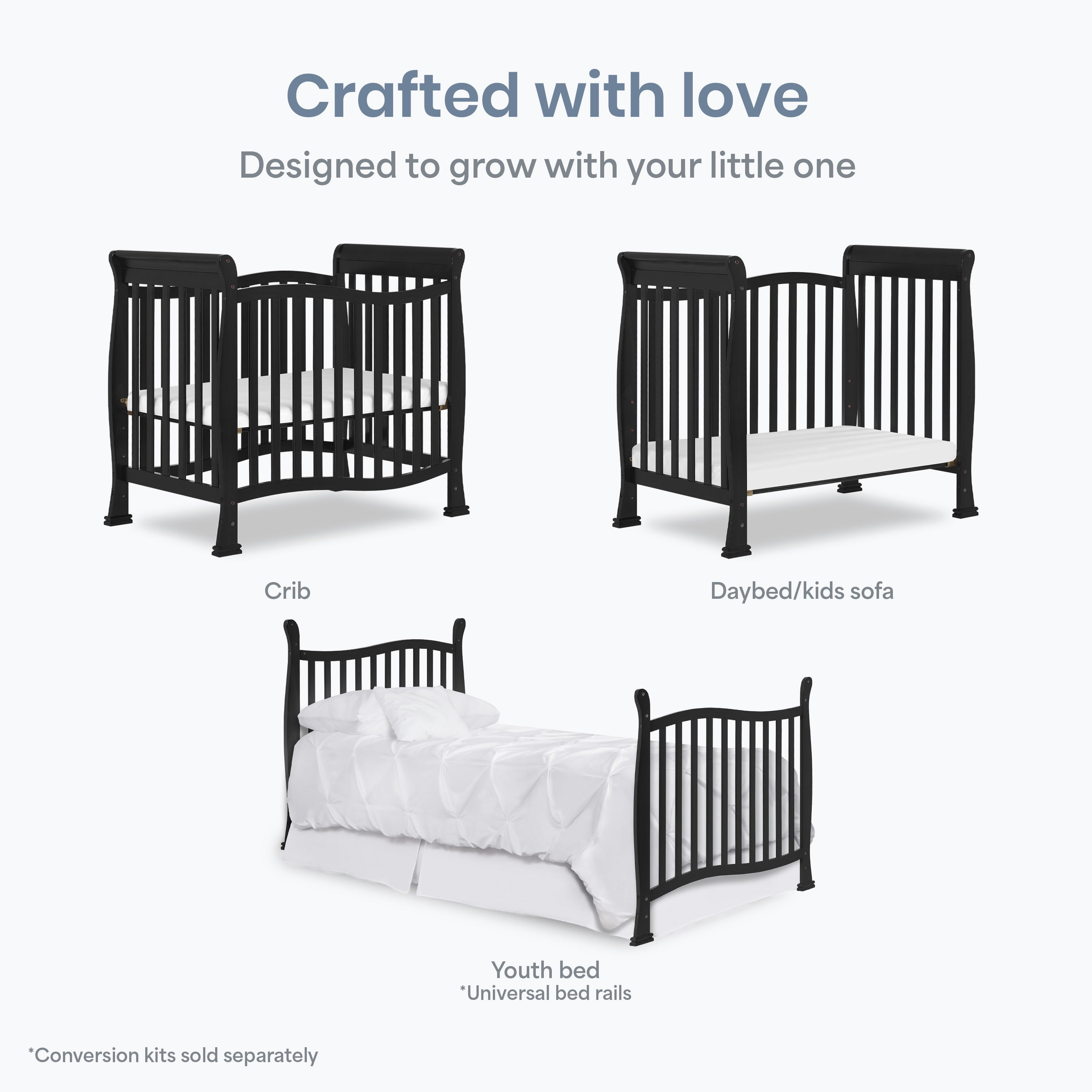 Dream On Me Piper 4-in-1 Convertible Mini Crib, Black - Image 2