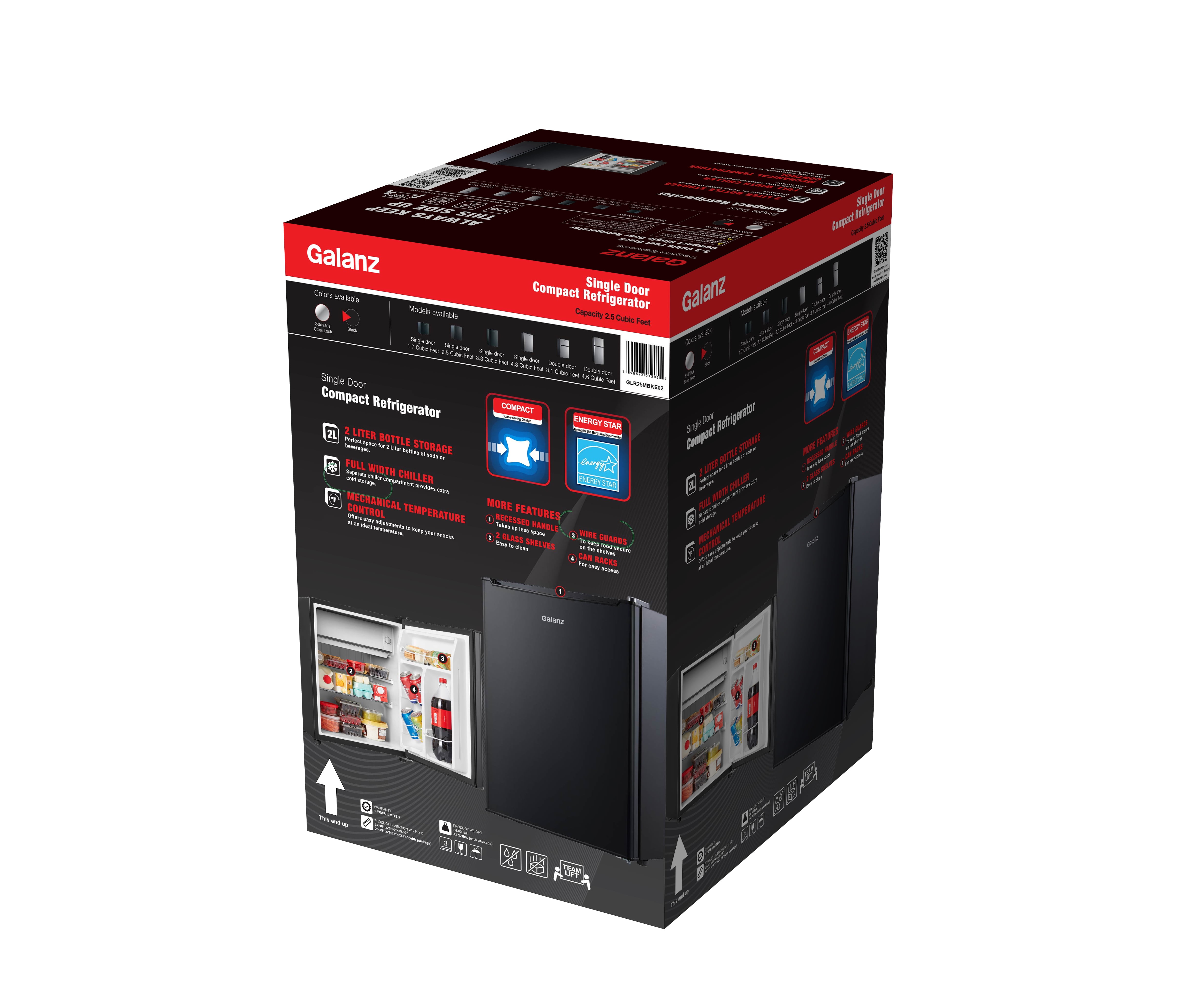 Galanz 2.5 Cu ft One Door Fridge, Black Estar, New - Image 2