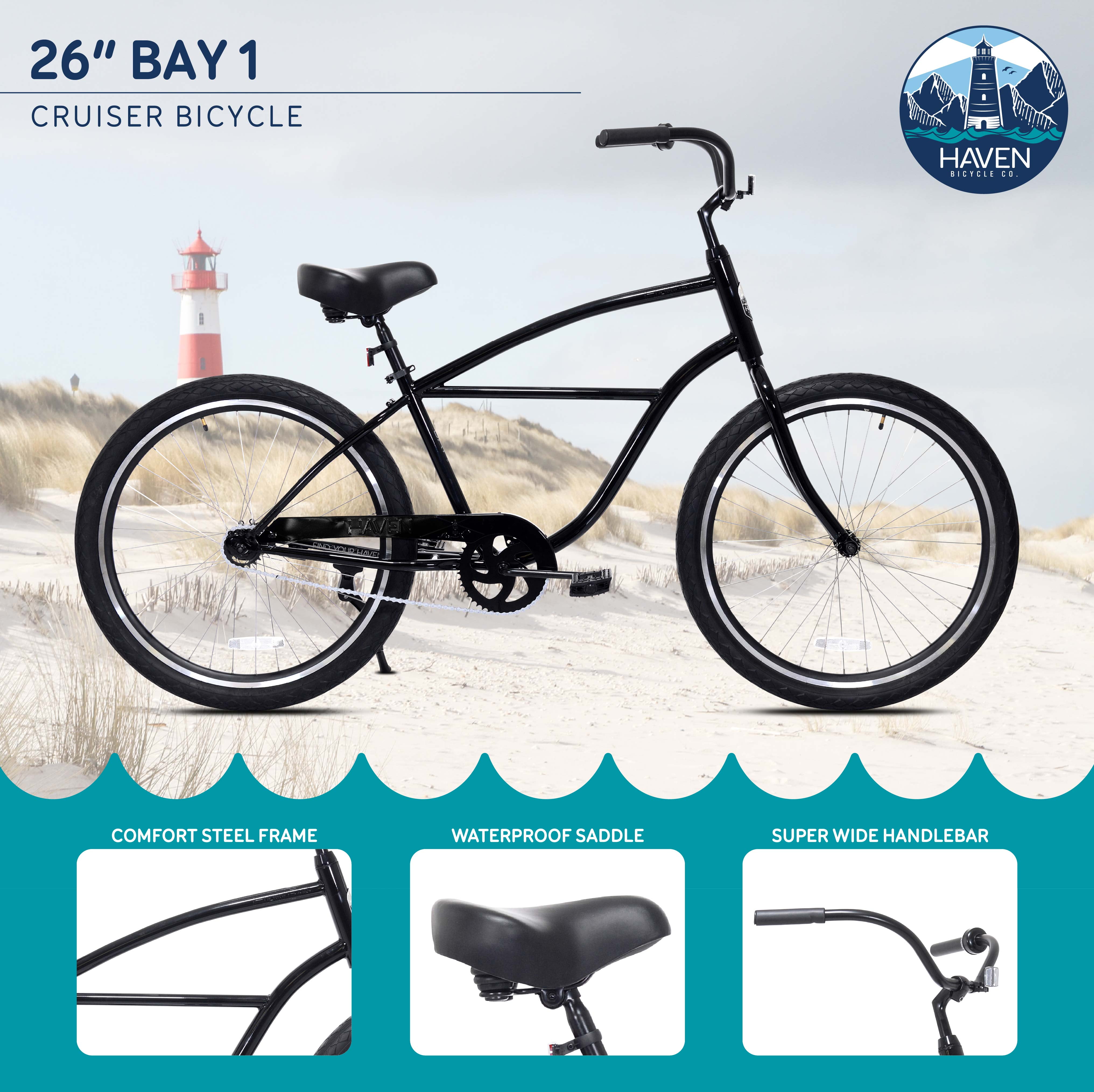 26" Haven Bay 1 Step-Over Beach Cruiser Bicycle, Gloss Total Eclipse - Image 4