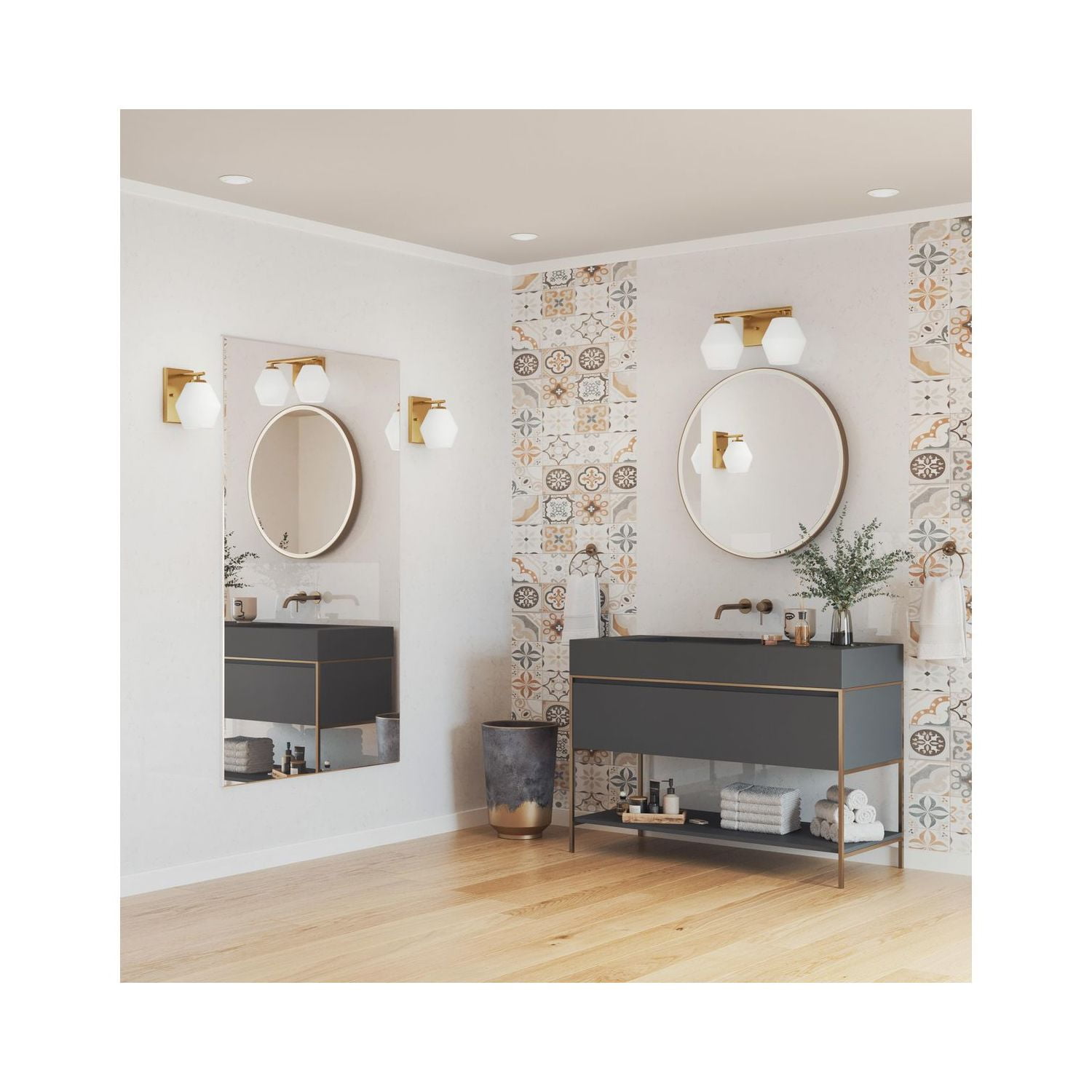 Copeland Collection Two-Light Brushed Gold Vanity Mid-Century Modern Vanity Light - Image 4