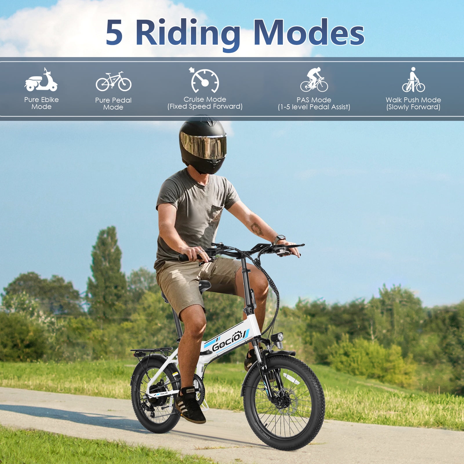 Gocio Foldable Electric Bike for Adults, Peak 750W Electric Mountain Bicycles, 20" * 2.4" Fat Tire Electric Bicycle, 375Wh 48V Removable Lithium-Ion Battery,Urban Commuter Ebike Man Woman UL2849 - Image 8