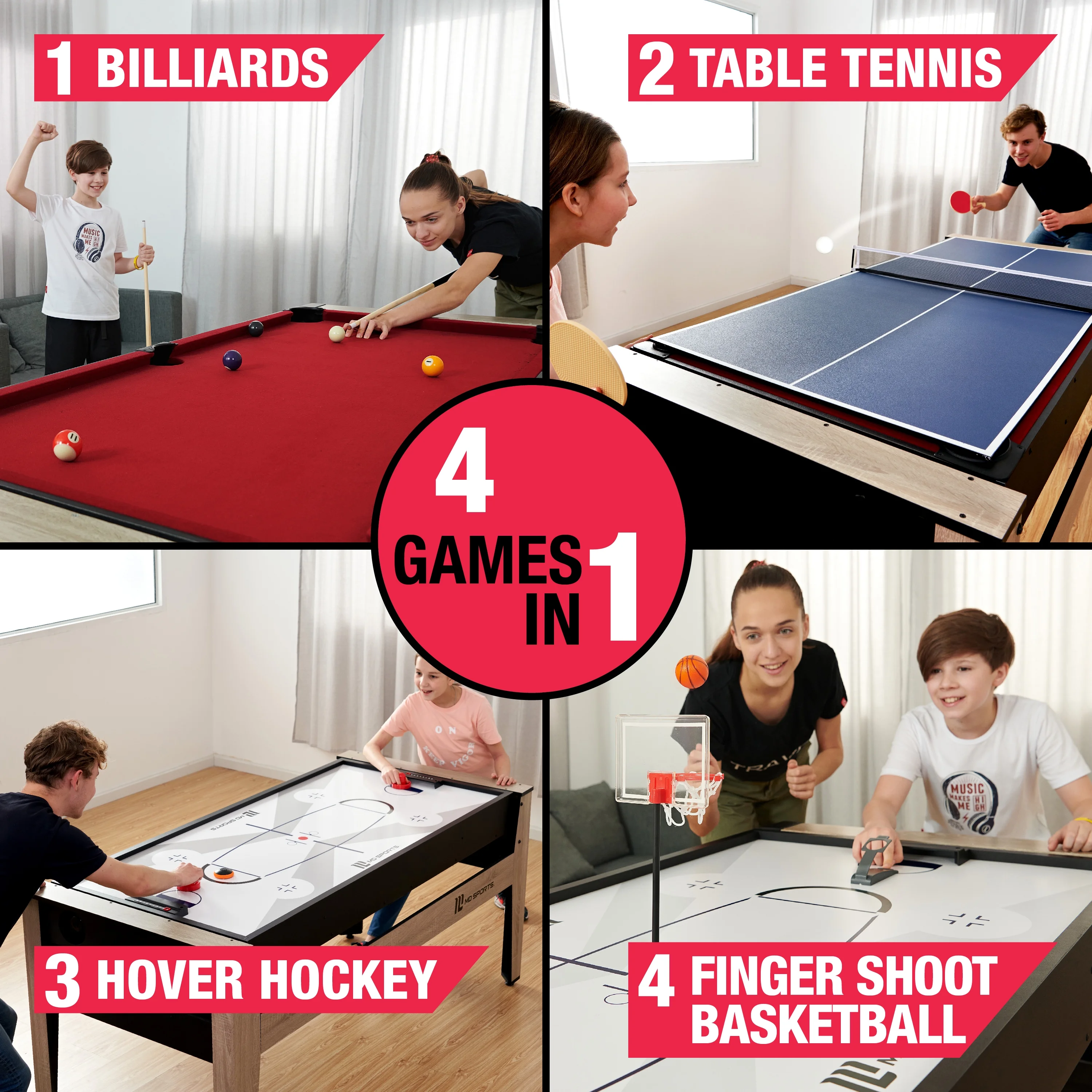 72" 4-in-1 Multi Game, Pool Table, Table Tennis Pong Table, Air Hockey, Basketball, by MD Sports - Image 2
