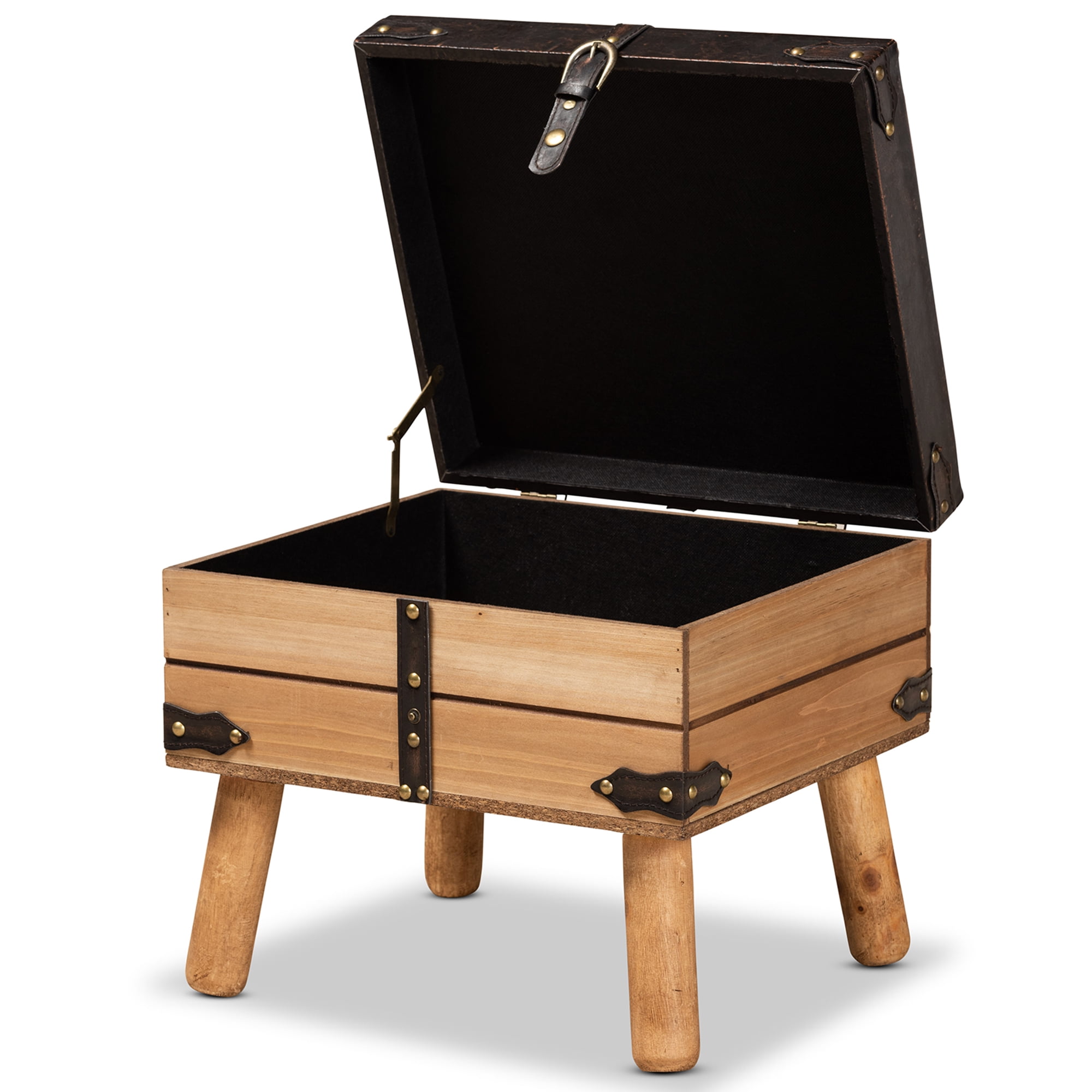 Baxton Studio Amena Rustic Transitional Dark Brown PU Leather Upholstered and Oak Finished Wood Small Storage Ottoman - Image 8