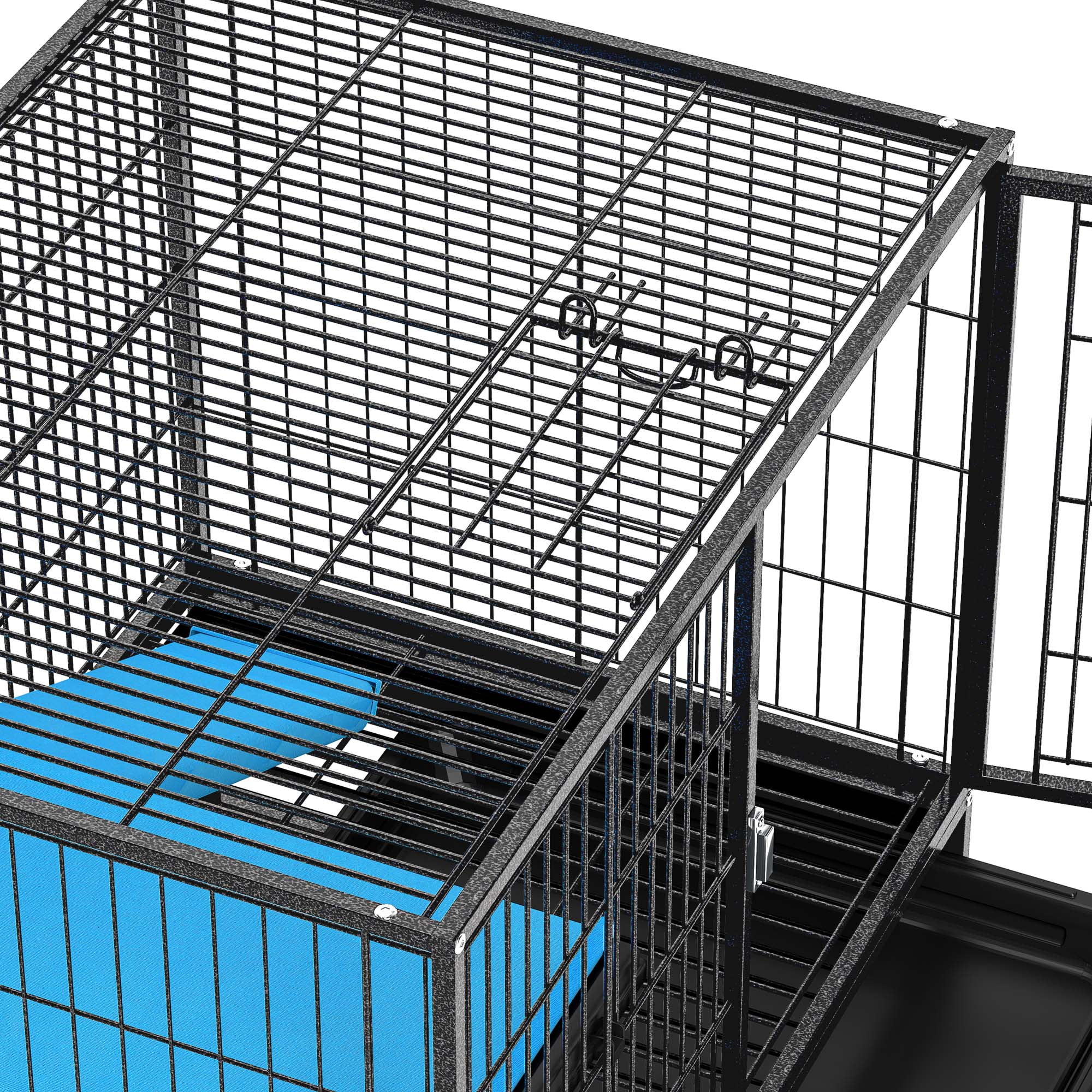 Uforic Small Animal Cage with Platforms & stair,Indoor Metal 2-Tiers Animal Cage for Rabbits, Chinchillas and Hamsters,4 universal 360 °wheels,Black - Image 4