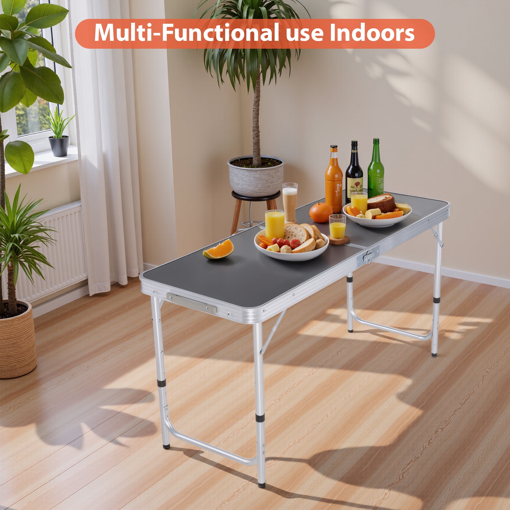 Vecukty Portable Camping Table Set - Aluminum Kitchen Station w/ Storage, Adjustable Feet & Trash Can, brown - Image 3