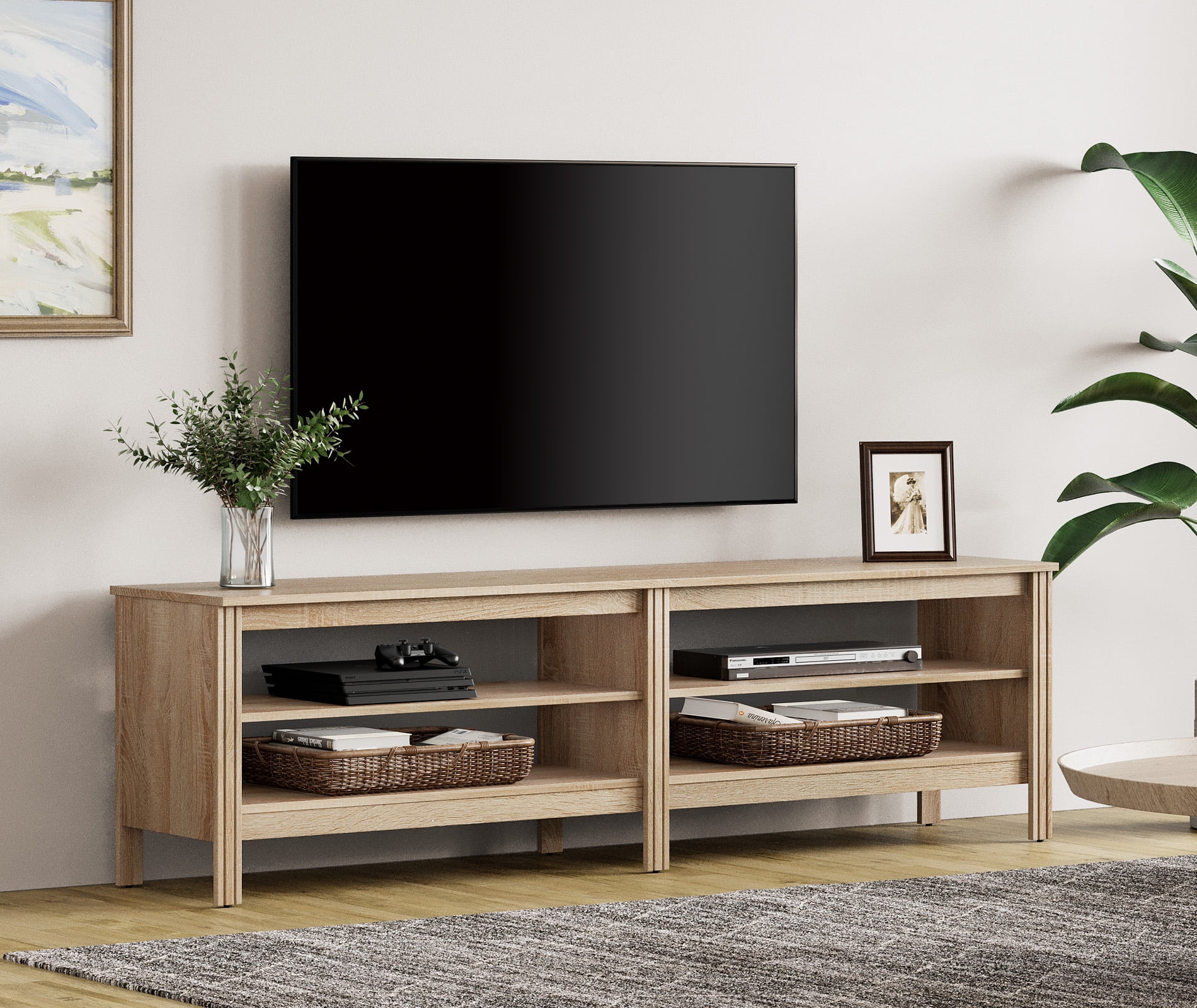 TV Stand for 75 Inch TV Stands, Media Console Entertainment Center Television Table with Open Shelves for Living Room, Oak 70 inch - Image 3