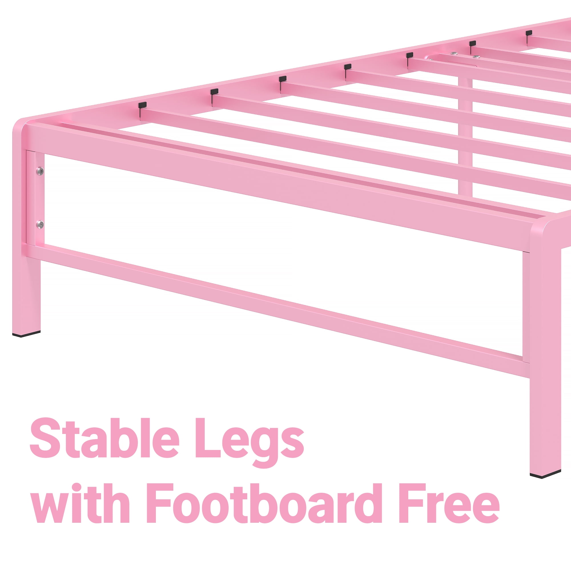Yoneston 12" Twin Metal Bed Frame with 2-Tire Storage Headboard for Girls, Heavy Duty Platform Bed Frame Bedroom Furniture, Pink - Image 9