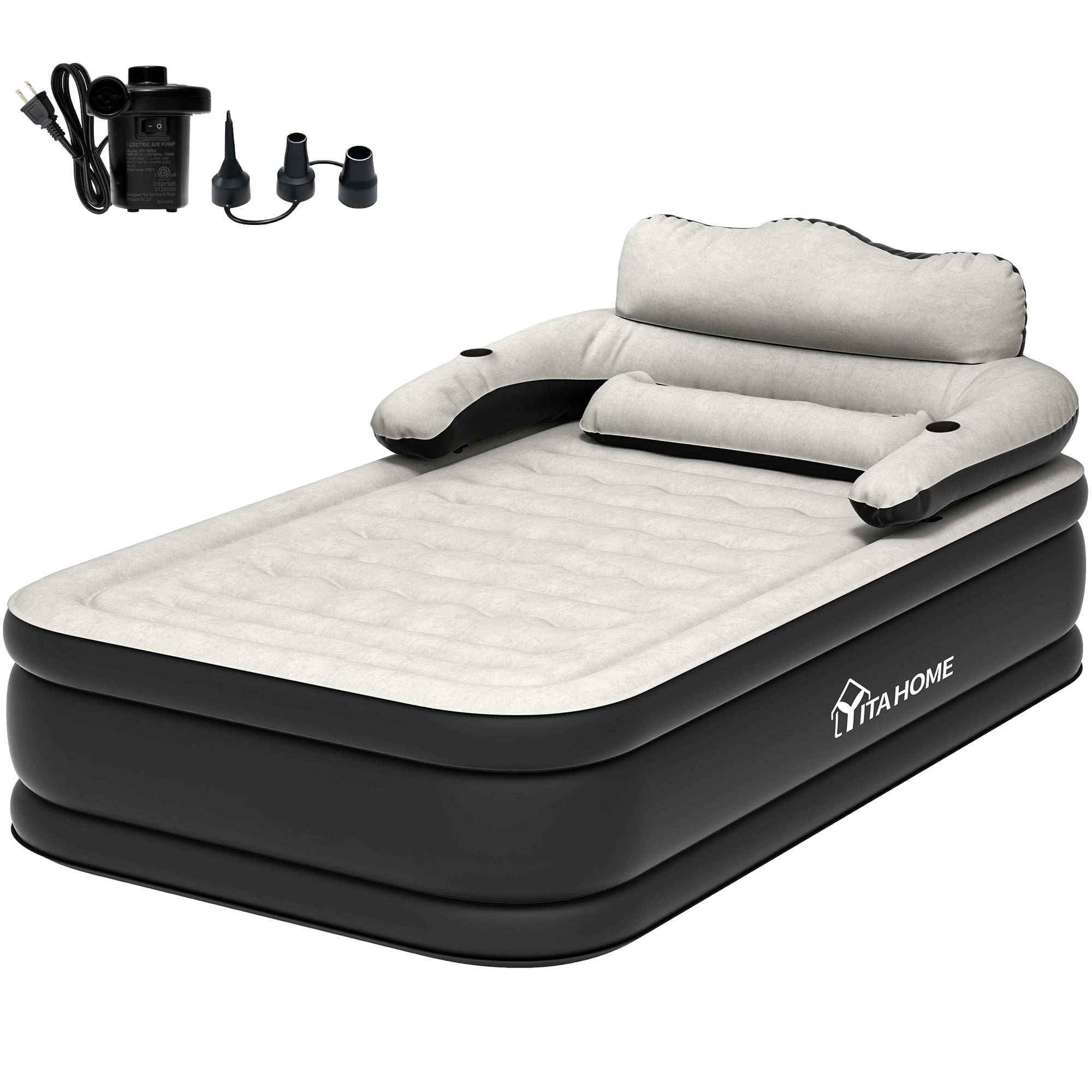 Uforic FullXL Air Bed featuring Headboard, 18in Inflatable Mattress with Pillow, Portable Electric Pump, Black - Ideal Queen Air Mattress for Camping & Home Use - Image 4