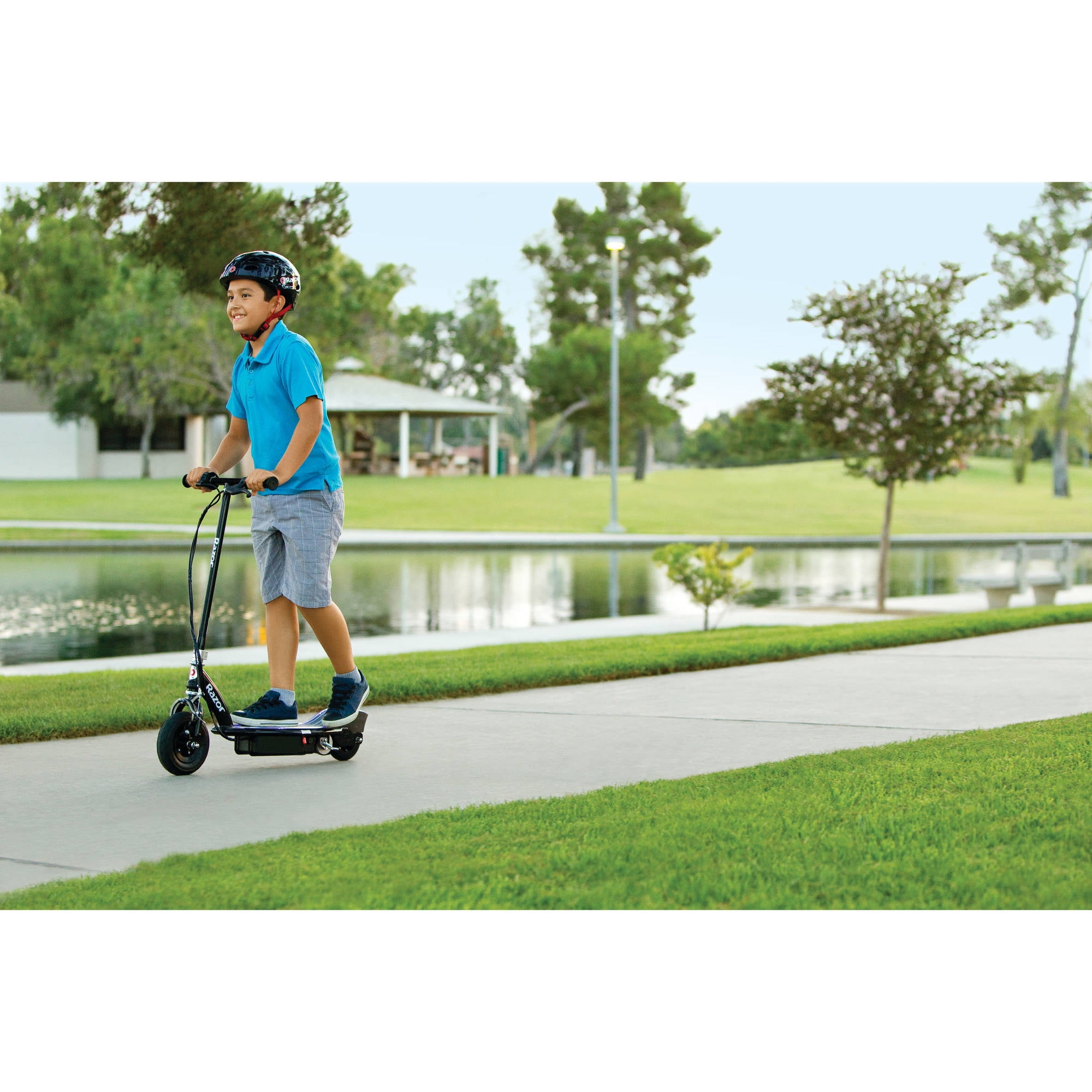 Razor E100 Glow Electric Scooter for Kids Age 8+, LED Light-Up Deck, 8" Air-filled Front Tire - Image 9