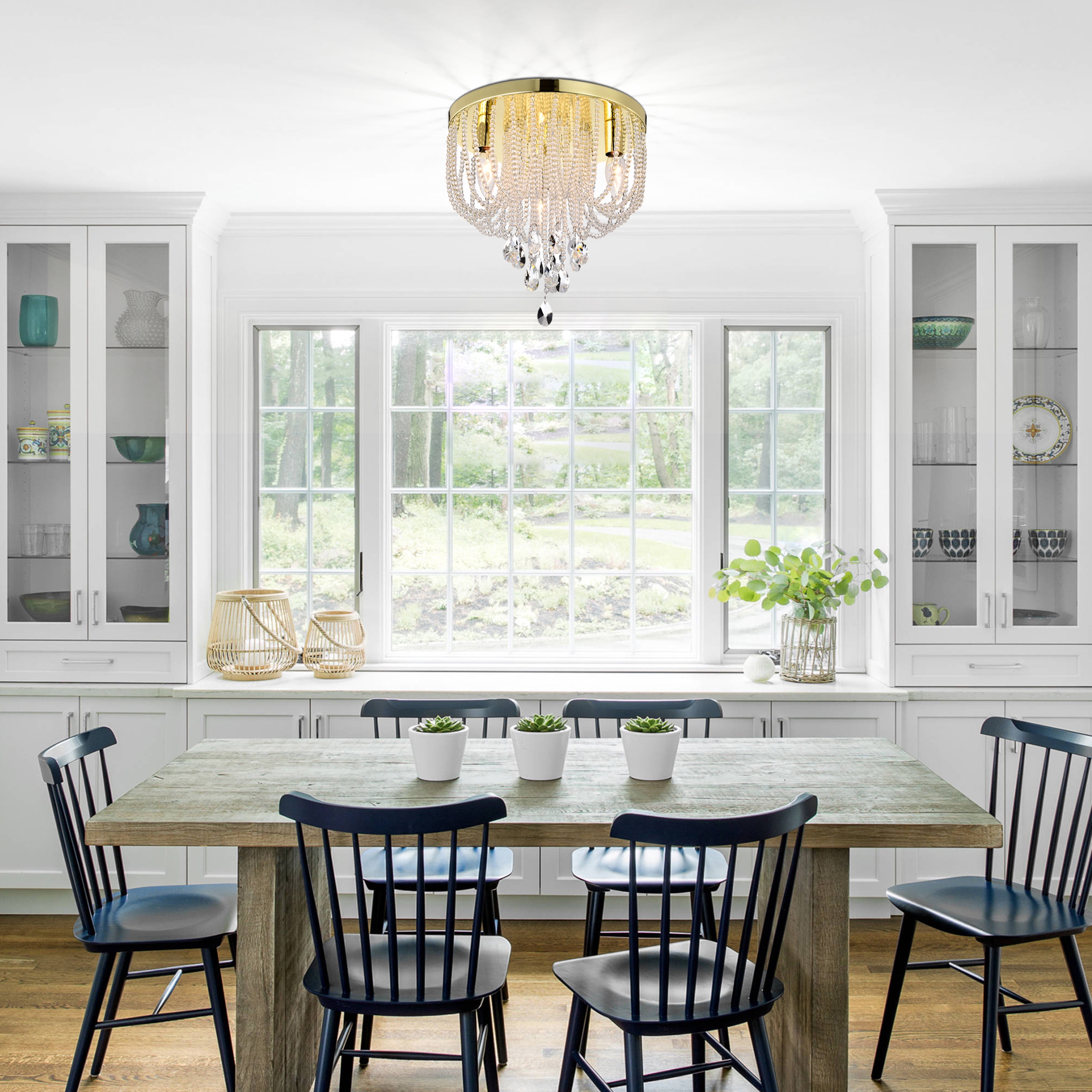 Gold Flush Mount Ceiling Light Fixtures Crystal Chandelier Modern 3-Light Light Fixture - Image 5