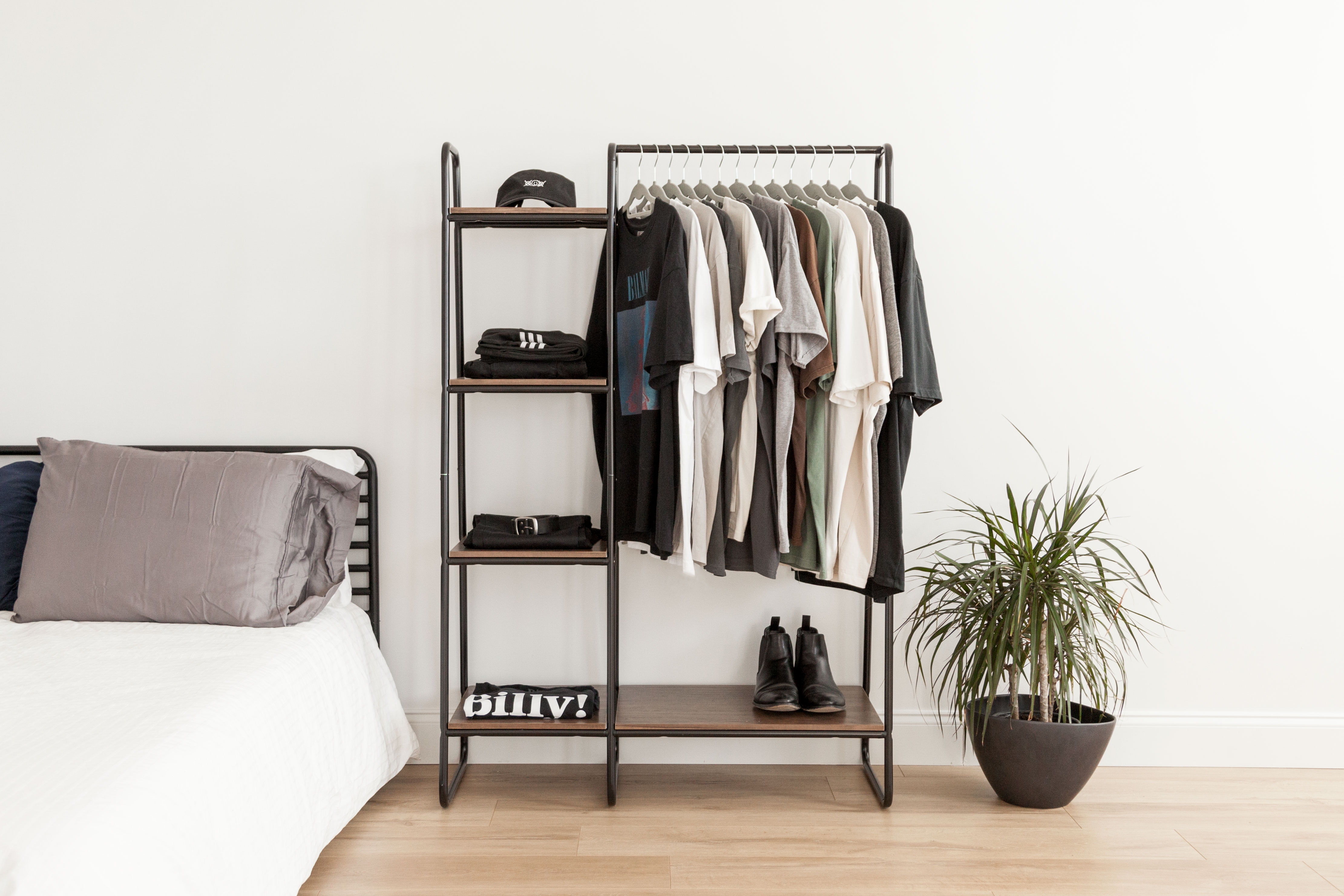 IRIS USA Garment Rack with Wooden Shelves for Hanging Clothes and Displaying Accessories Black and Dark Brown - Image 6