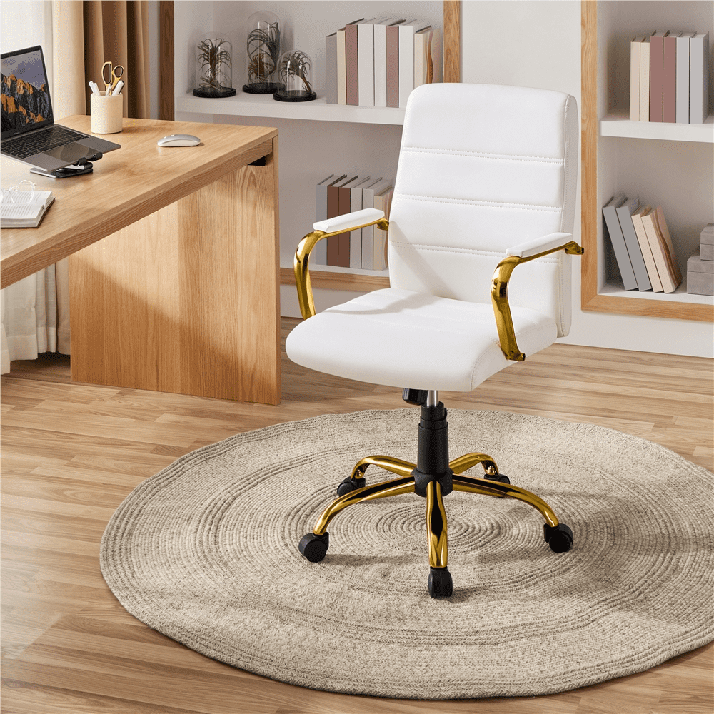 Alden Designs Mid-Back Executive Swivel Office Chair with Metal Frame and Arms, White - Image 5