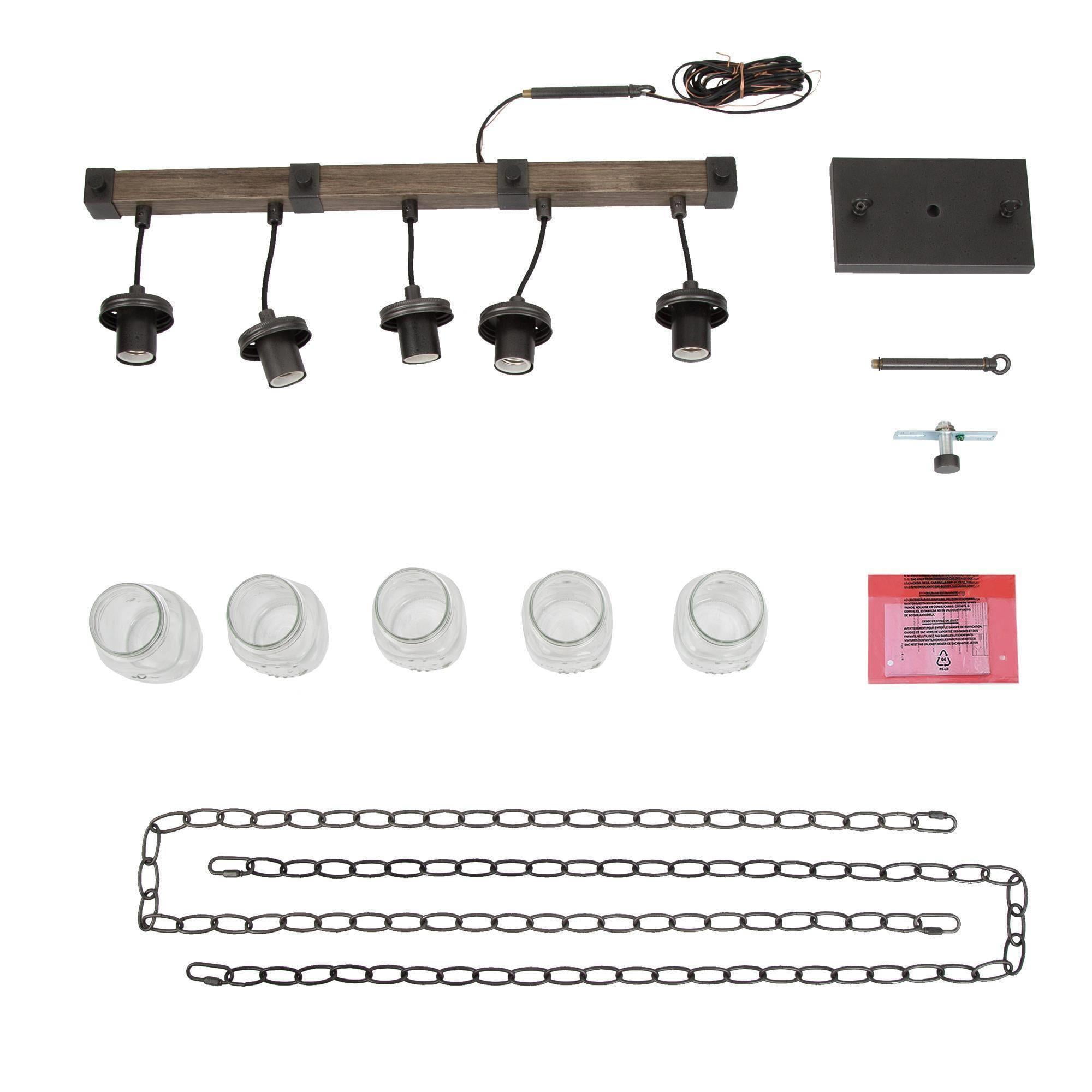 LNC Farmhouse 5-Light Linear Chandelier with Mason Jar Glasss, Rustic Wood and Iron Finish - Image 13