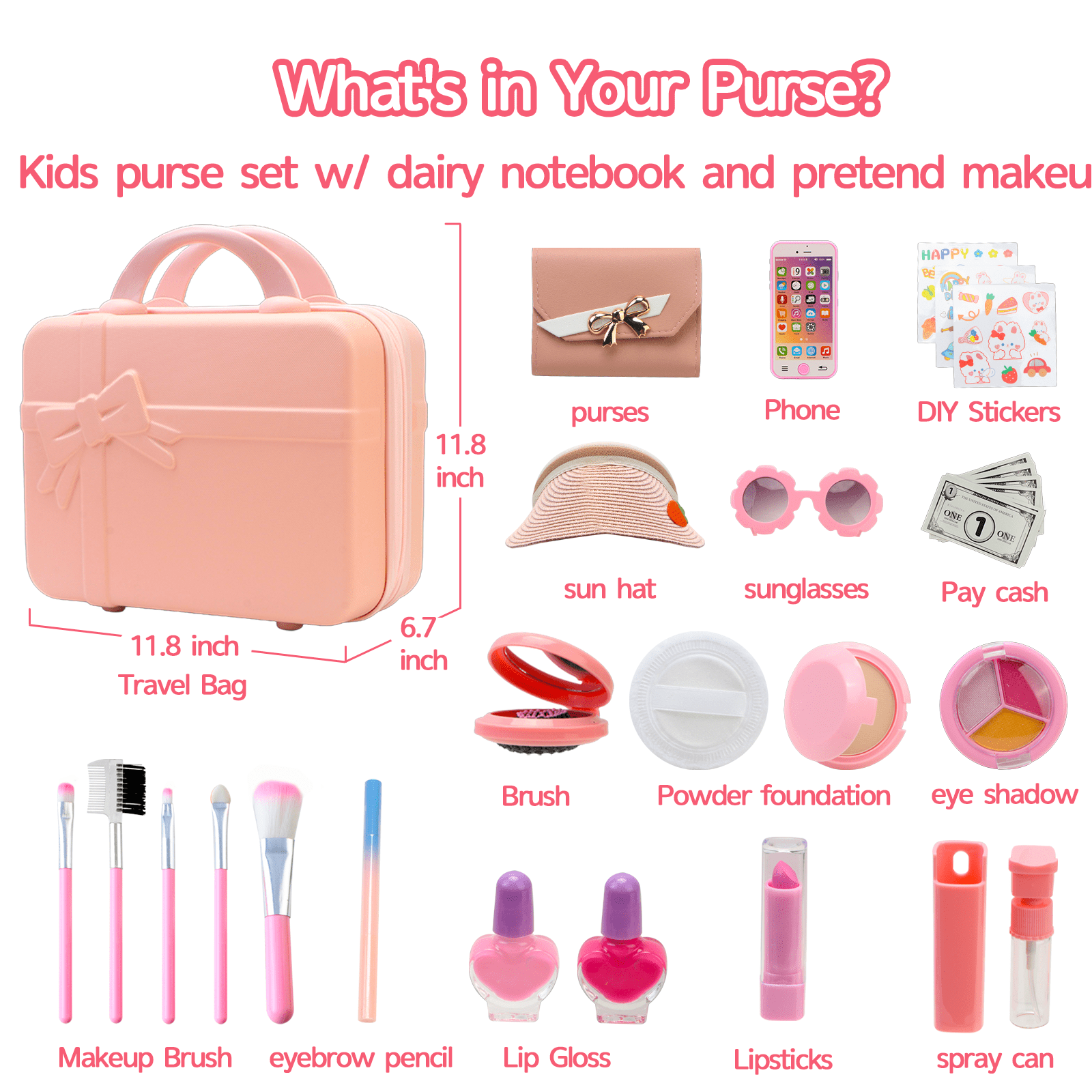 TiokMc 39-Piece Kids Toy Travel Bag & Makeup Kit for Girls - Ideal Birthday Gift for 6-15 Year Olds - Image 3