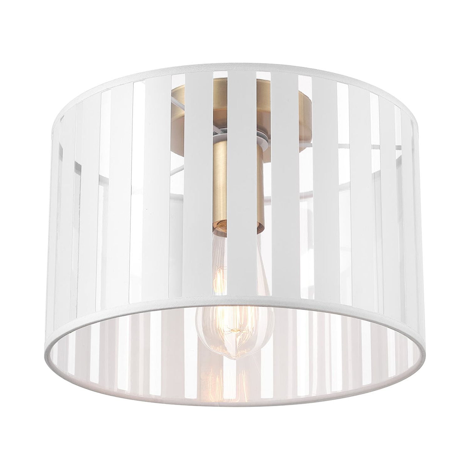 Novogratz x Globe Electric Novogratz x Globe Brooklyn 1-Light Matte Brass Flush Mount Ceiling Light with Clear and White Striped Plastic Shade, 91002389 - Image 2