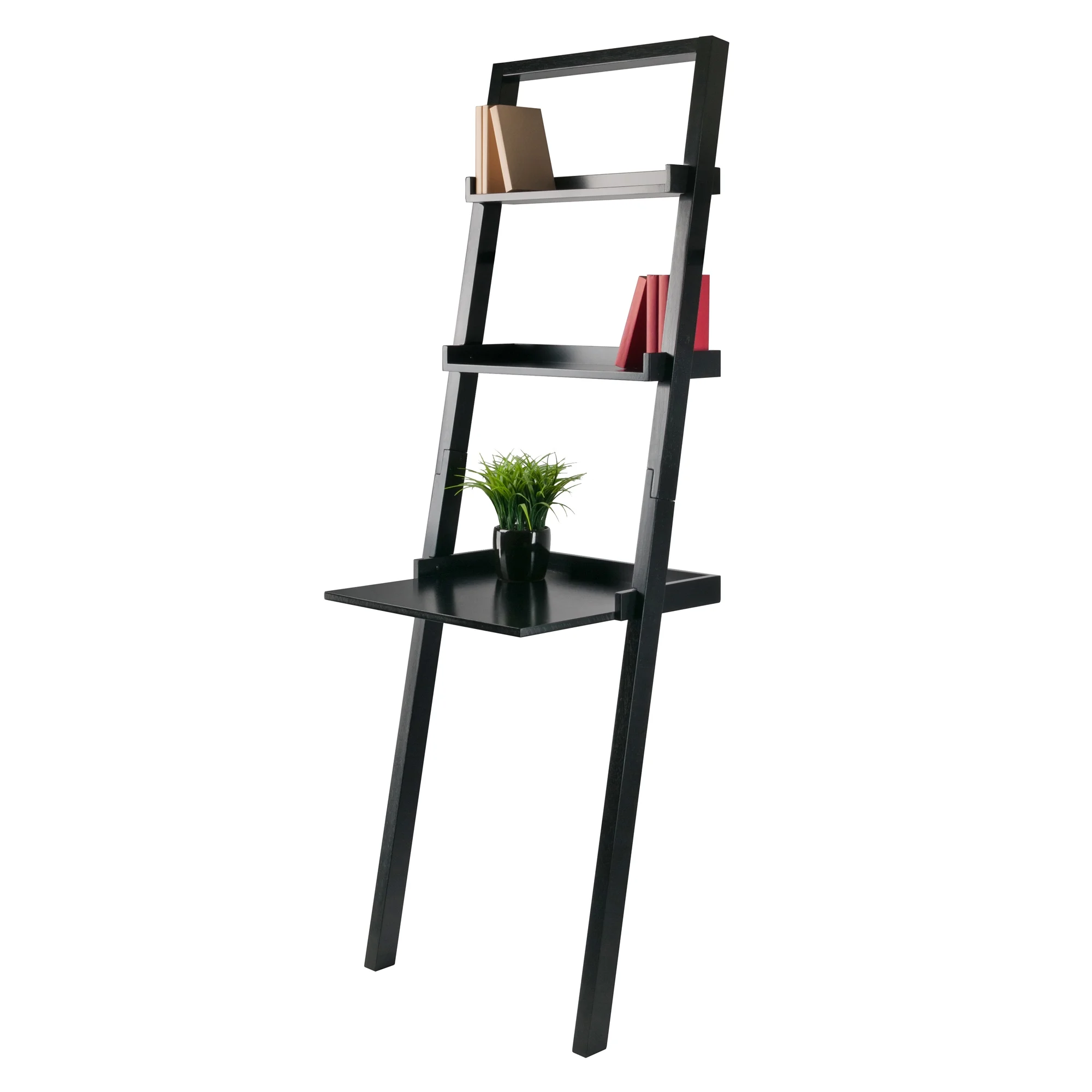 Winsome Wood Bellamy Leaning Desk with Shelves, Black Finish - Image 3