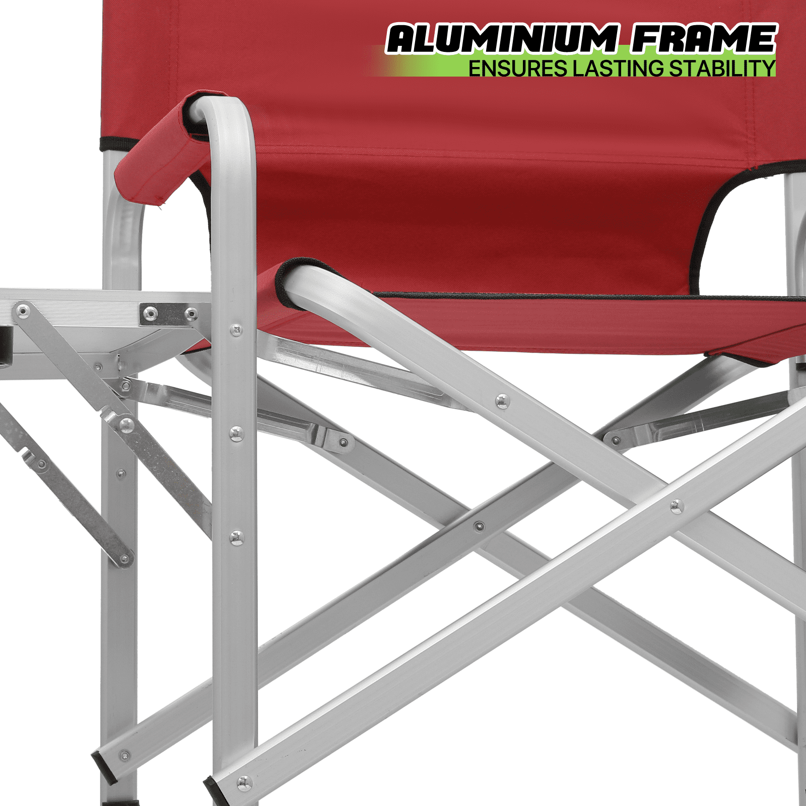 Magshion Folding Camping Director Chair with Side Table & Storage Pocket, for Adult Beach, Fishing Trip Picnic Lawn Concert Outdoor, Red - Image 4