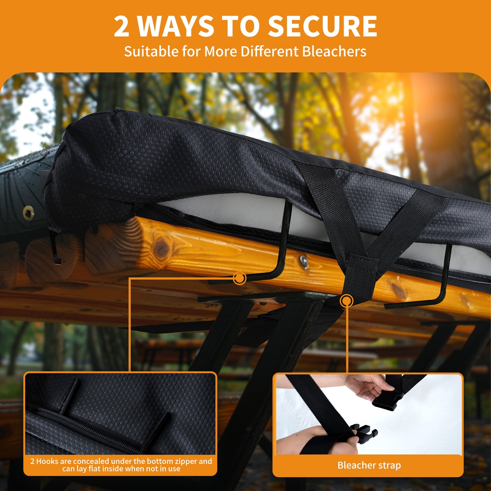 Slsy 25" Heated Massage Stadium Seats, Folding Bleacher Chair, 3 Levels of Heat&Massage, 6 Reclining Positions for Indoor Stadiums, Baseball Stadiums - Image 6