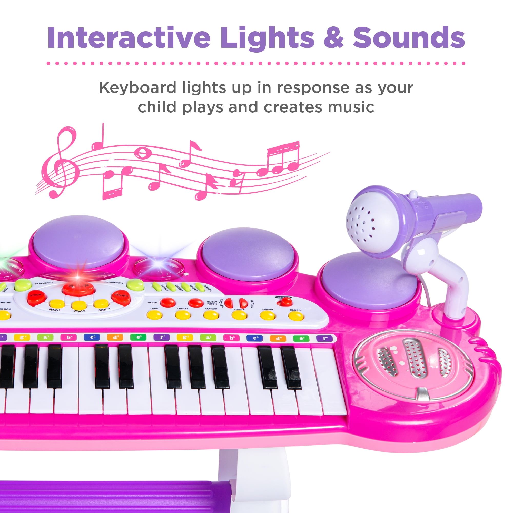 Best Choice Products 37-Key Kids Electronic Piano Keyboard w/ Multiple Sounds, Lights Microphone, Stool - Pink - Image 7