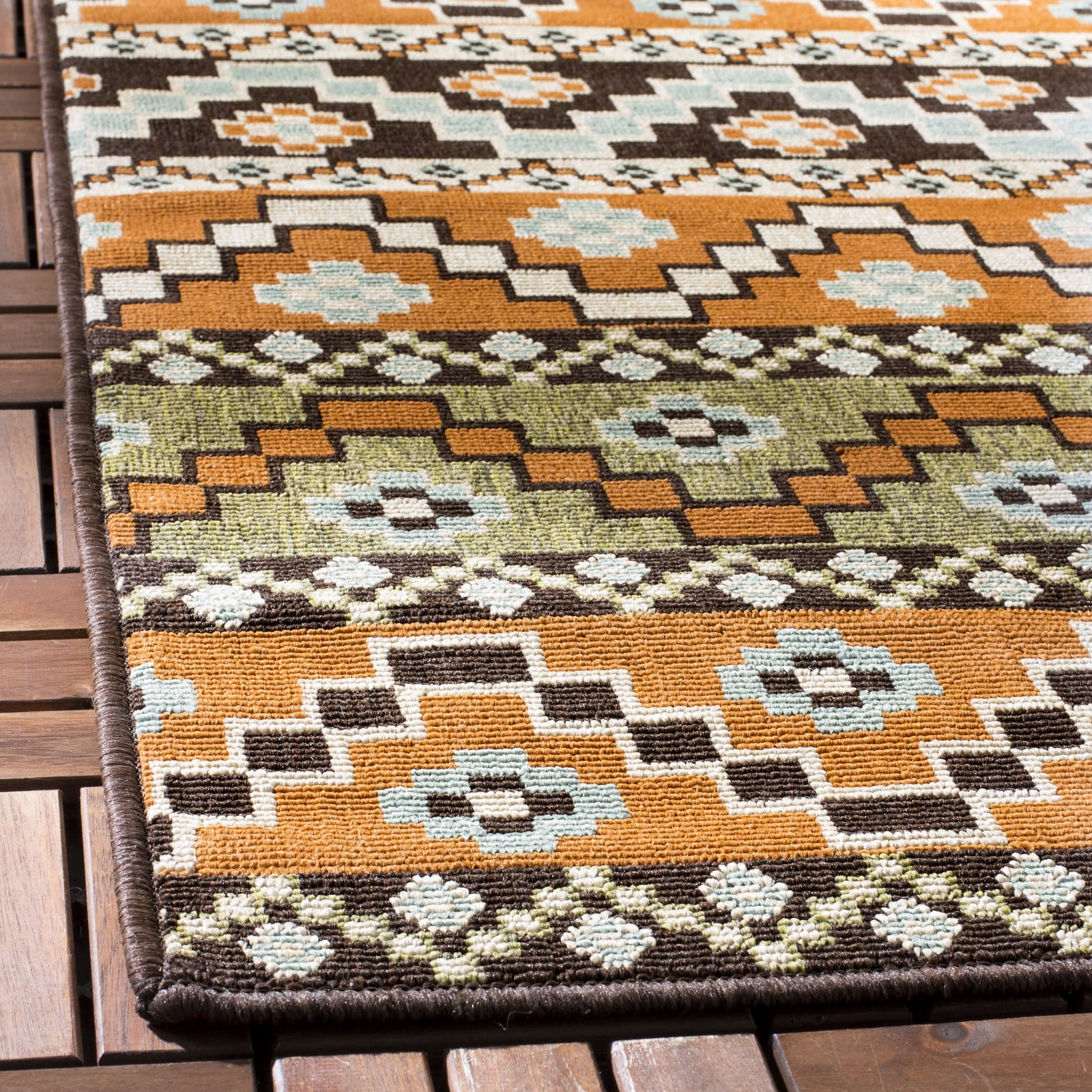 SAFAVIEH Veranda Luwig Southwestern Indoor/Outdoor Area Rug, 6'7" x 6'7" Square, Terracotta/Chocolate - Image 4