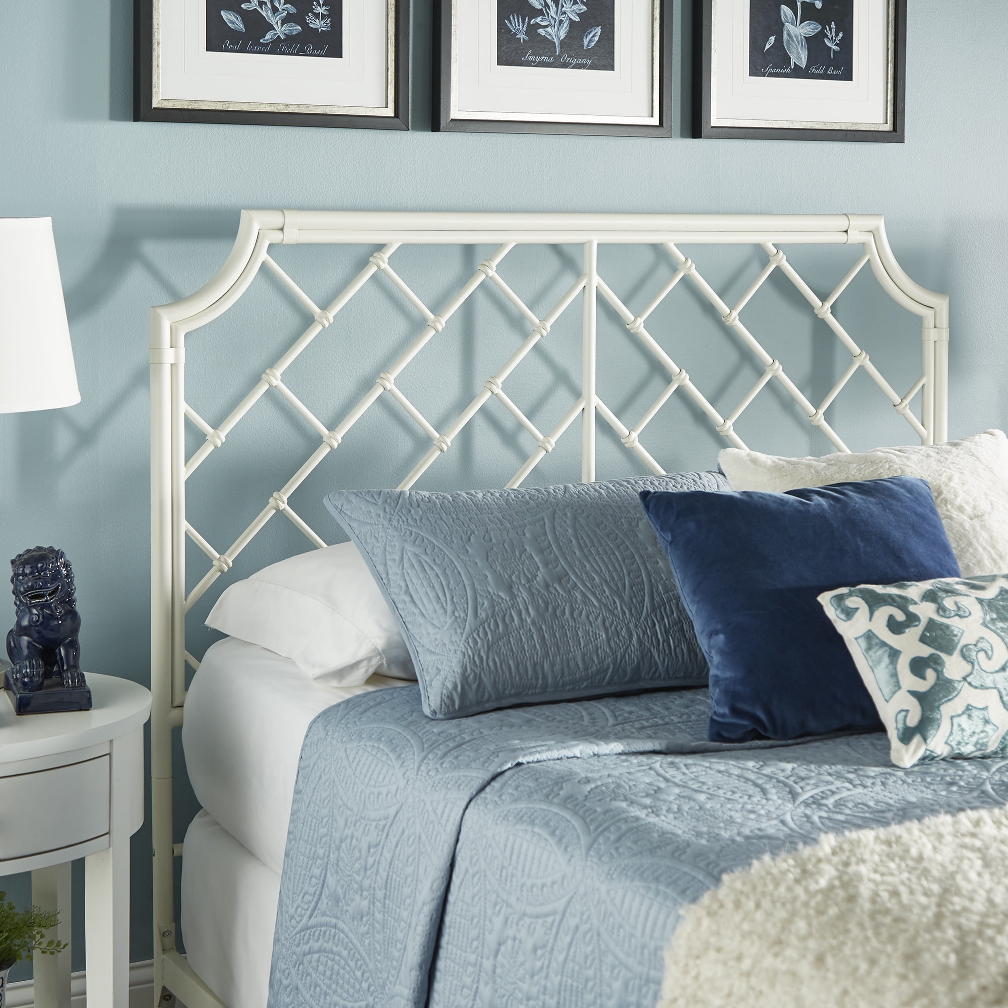 Weston Home Kassandra Geometric Mosaic Metal Queen Bed, White - Image 9