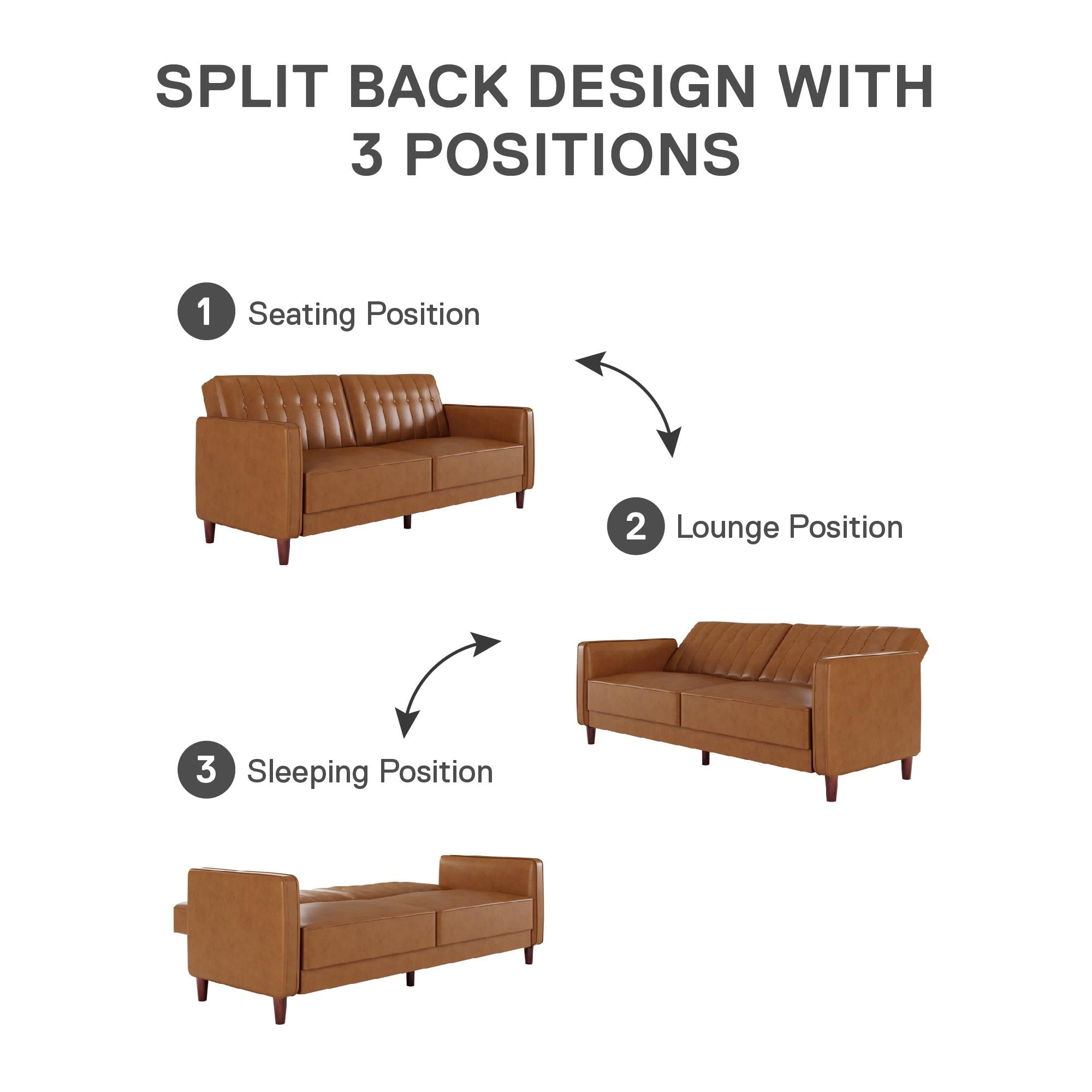 DHP Pin Tufted Transitional Futon, Camel Faux Leather - Image 9