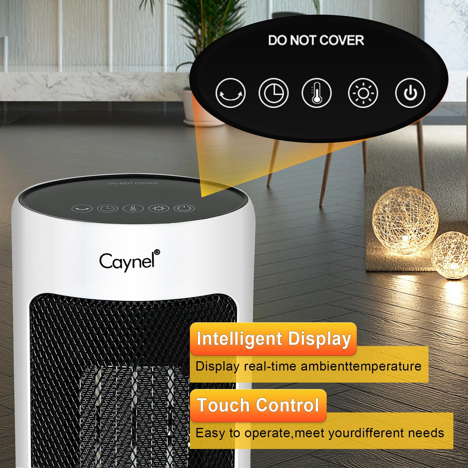 Caynel Oscillating Tower Ceramic Heaters, Electric Space Heater for Home with Thermostat 12-Hour Timer, 1500W, White - Image 2