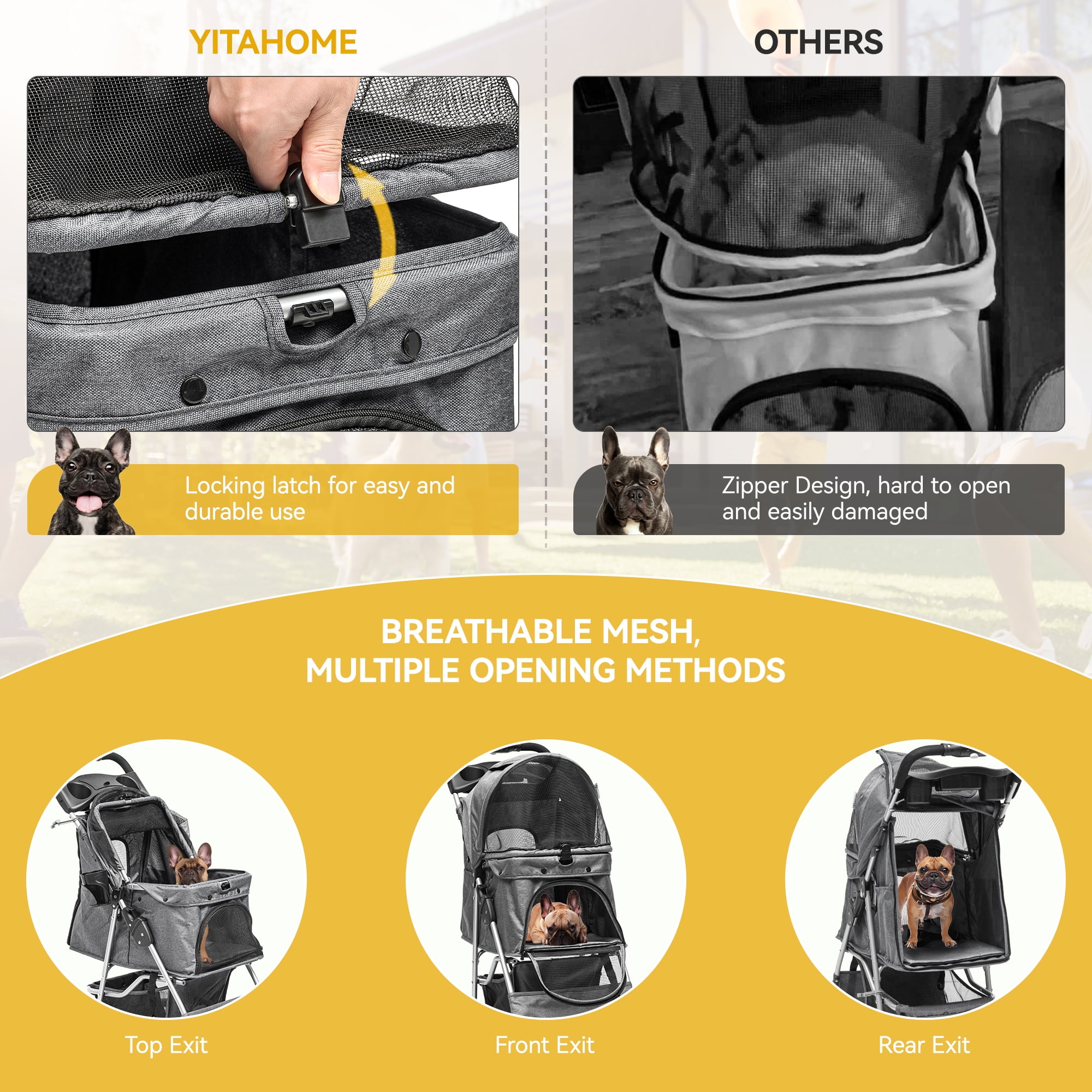 Dextrus 4-Wheel Foldable Dog Stroller with Storage Basket & 360° Rotating Wheels – Lightweight Pet Stroller for Small to Medium Dogs and Cats, Gray - Image 4