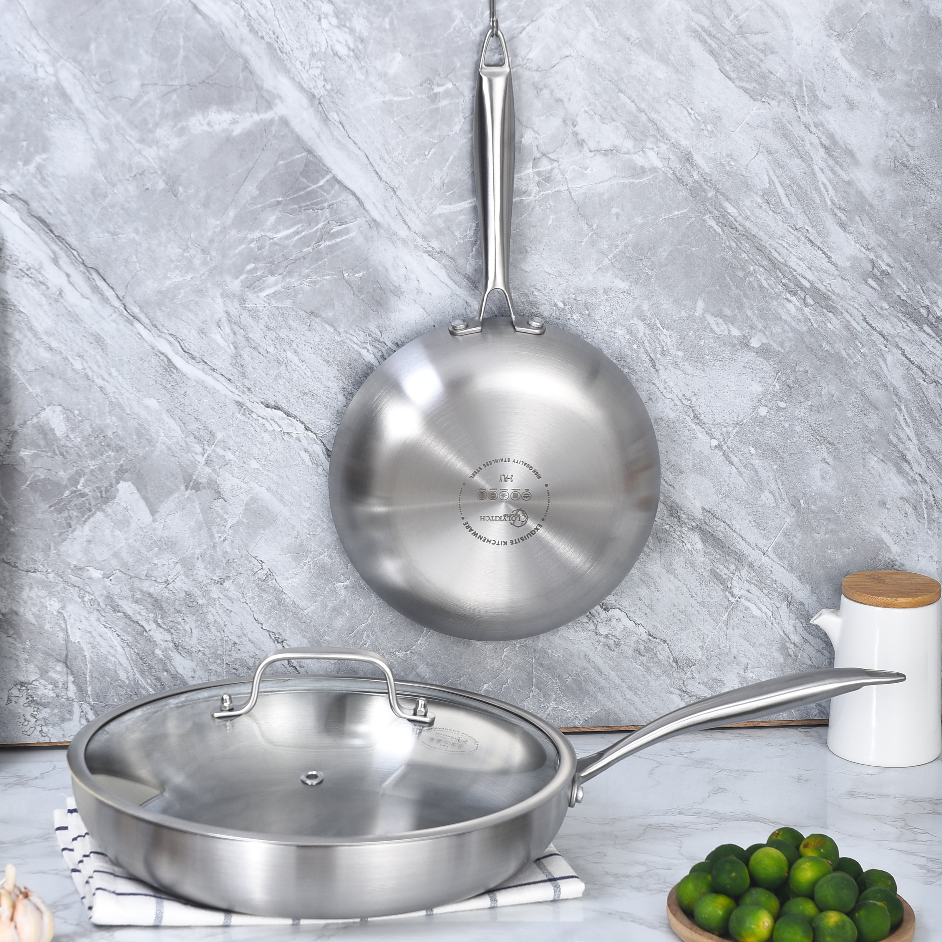 LOLYKITCH Tri-ply Stainless Steel Frying Pan Set with a Lid,8.5-10 inch Skillets,Induction Cooking Pan,Dishwasher and Oven Safe,Rivet Handle. - Image 9