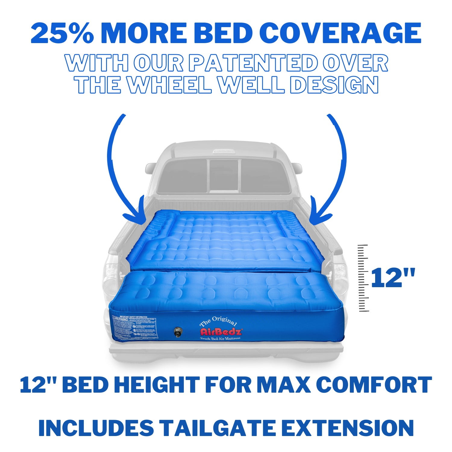 Airbedz by Pittman Outdoors - Truck Bed Air Mattress Mid Size 5.0'-5.5' Ft Bed With Built-In Rechargeable Battery Air Pump & Includes Tailgate Extension Blue - Image 5