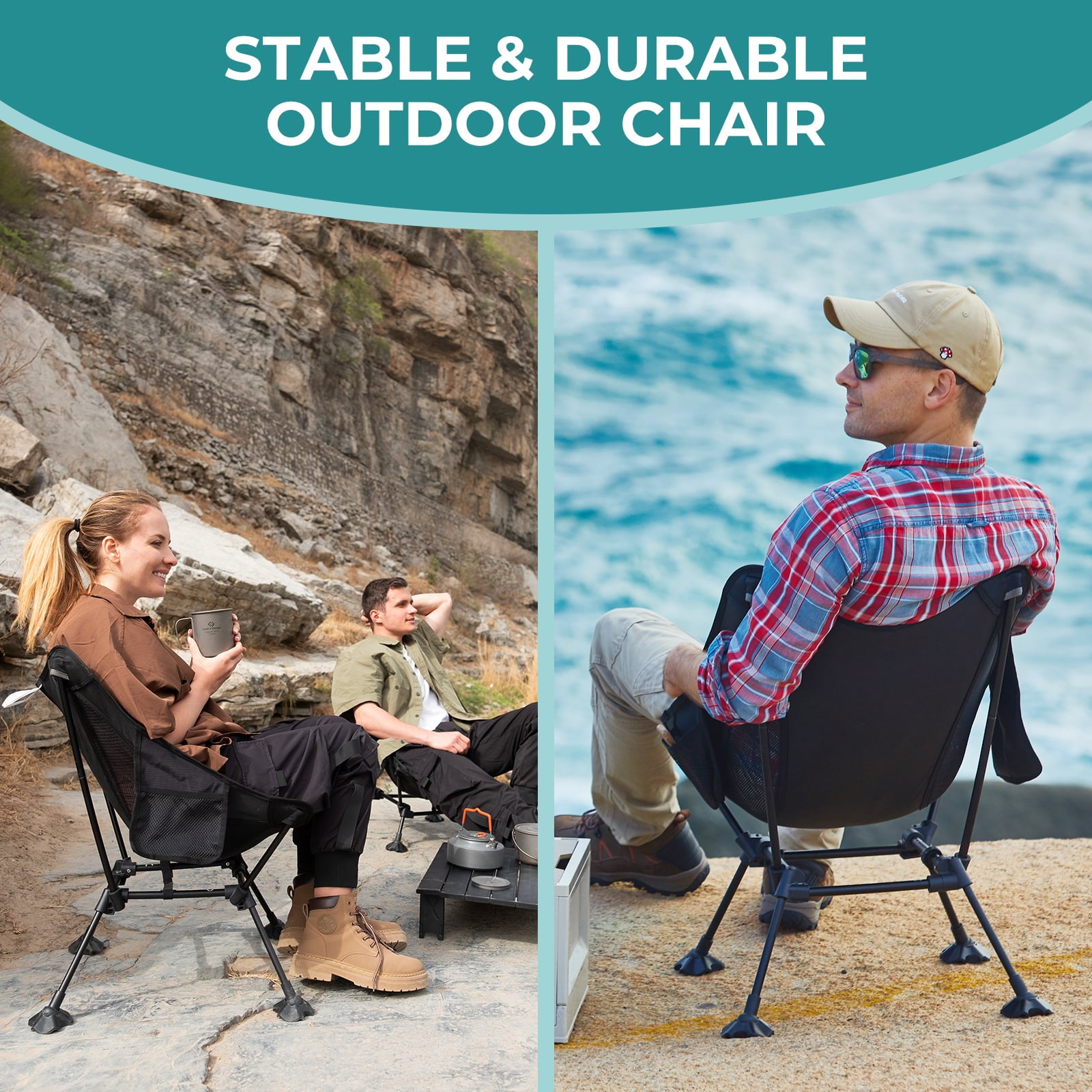 ATEPA Ultralight Portable Camping Chair, Folding Chair with Carry Bag, Weighing just 2.5 lbs, Support up to 330LBS, Portable Folding Square Tall Chairs for Fishing, Hiking, Backpacking - Image 4