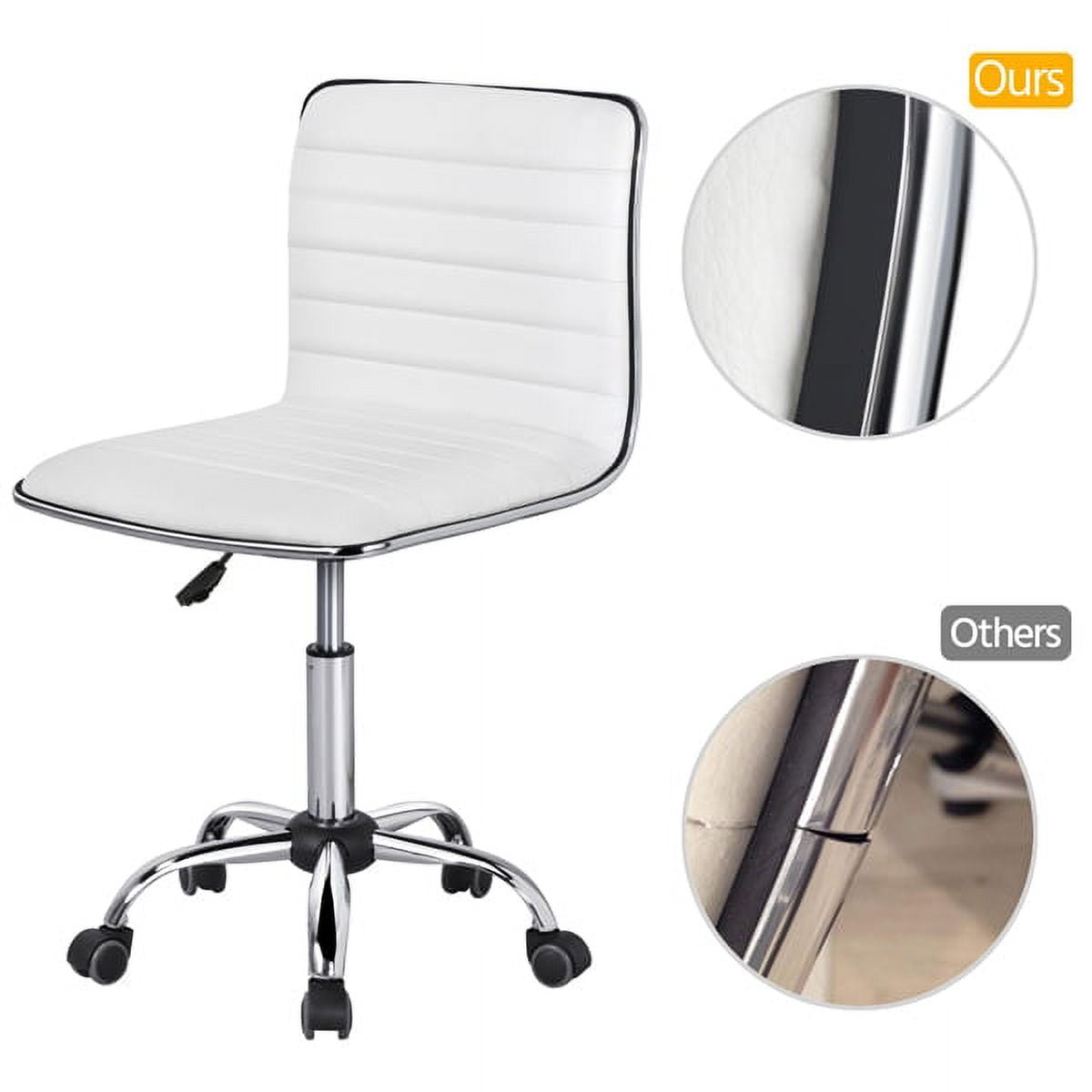 Alden Design Modern Armless Office Chair Low Back PU Leather Desk Chair with Wheels, White - Image 2