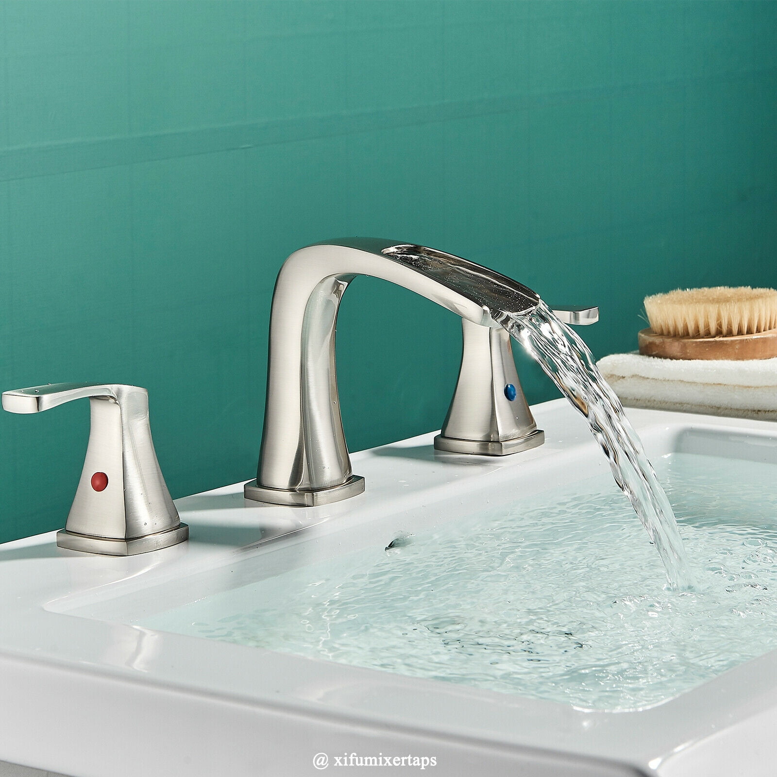 Zovajonia 8 Widespread Waterfall Bathroom Sink Faucet 3 hole Vanity Mixer Brushed Nickel - Image 2