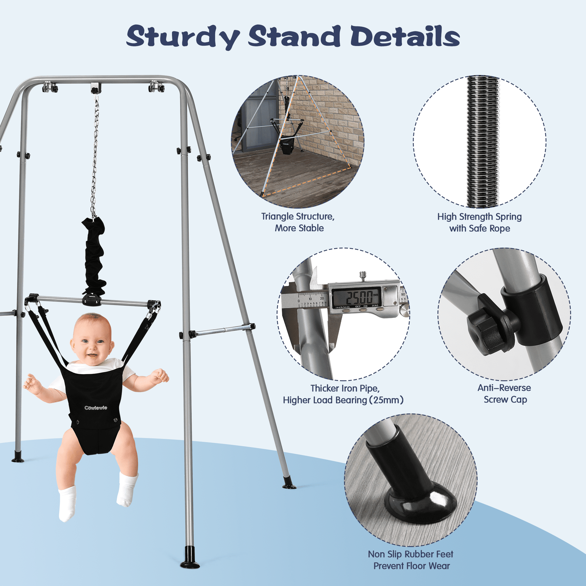 Cowiewie 2 in 1 Baby Jumper Bouncer or Walker for Activity Center for 6-24 Months Infant, Grey - Image 12
