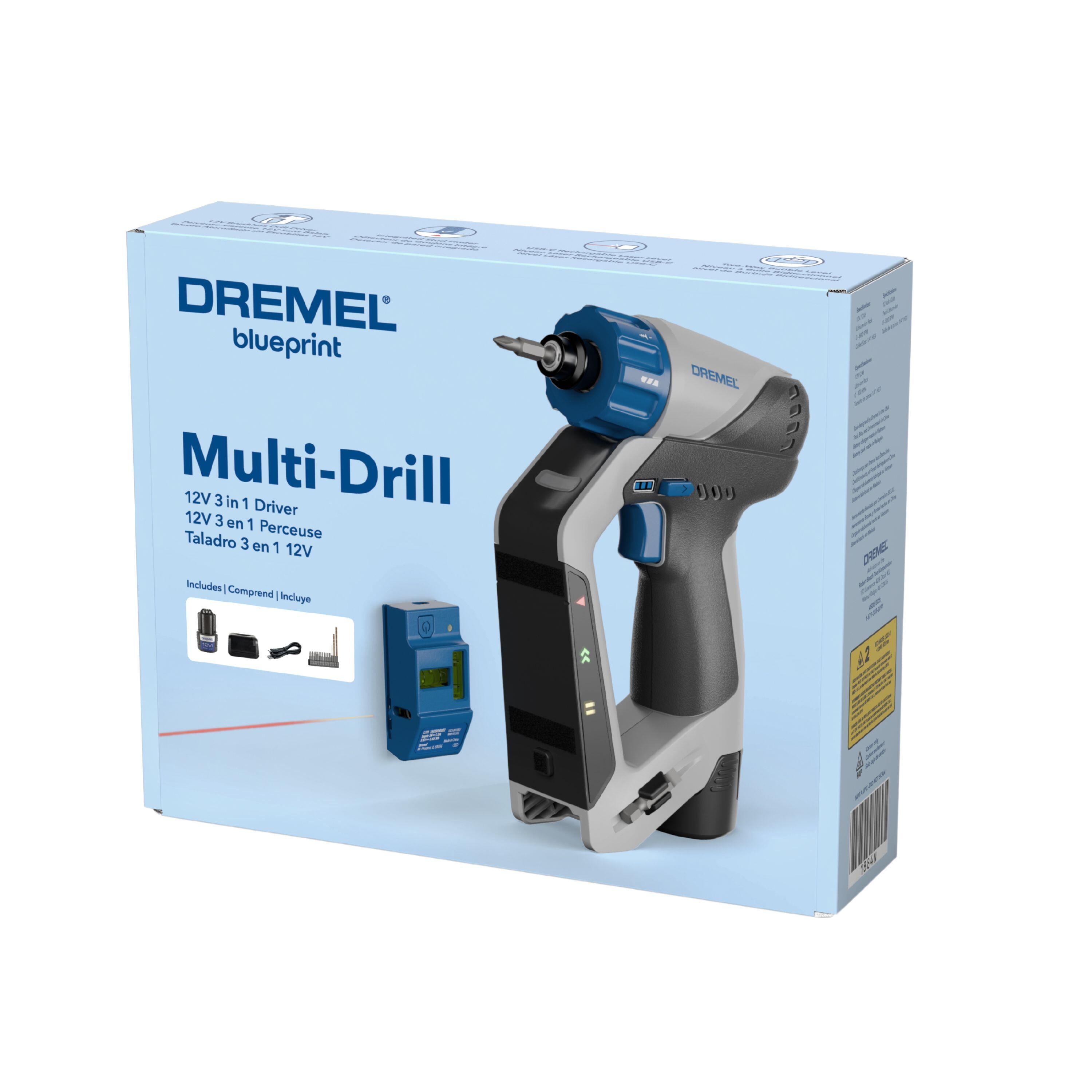 Dremel Blueprint 3 in 1 Drill/Driver with Integrated Stud Finder, Detachable Bubble Laser Level & 12 Bits - Image 7