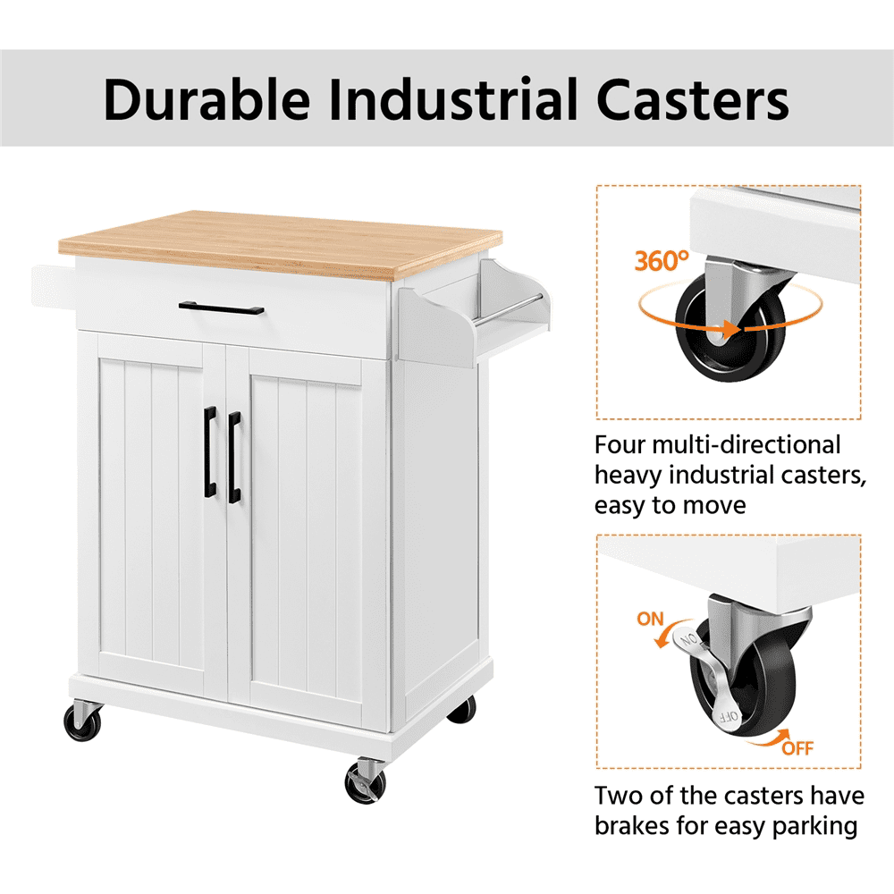 Alden Design Rolling Storage Kitchen Cart with Pull Out Drawer, White - Image 3