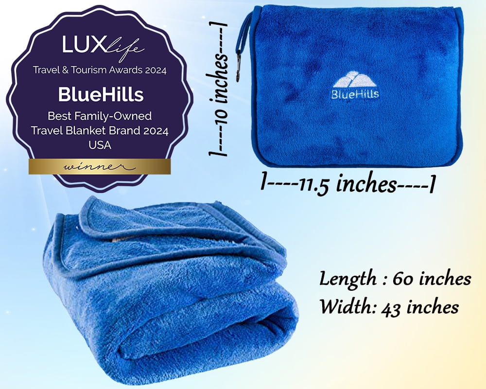 BlueHills Premium Soft Travel Blanket Pillow Airplane Throw 2-Pack -Royal Blue - Image 6