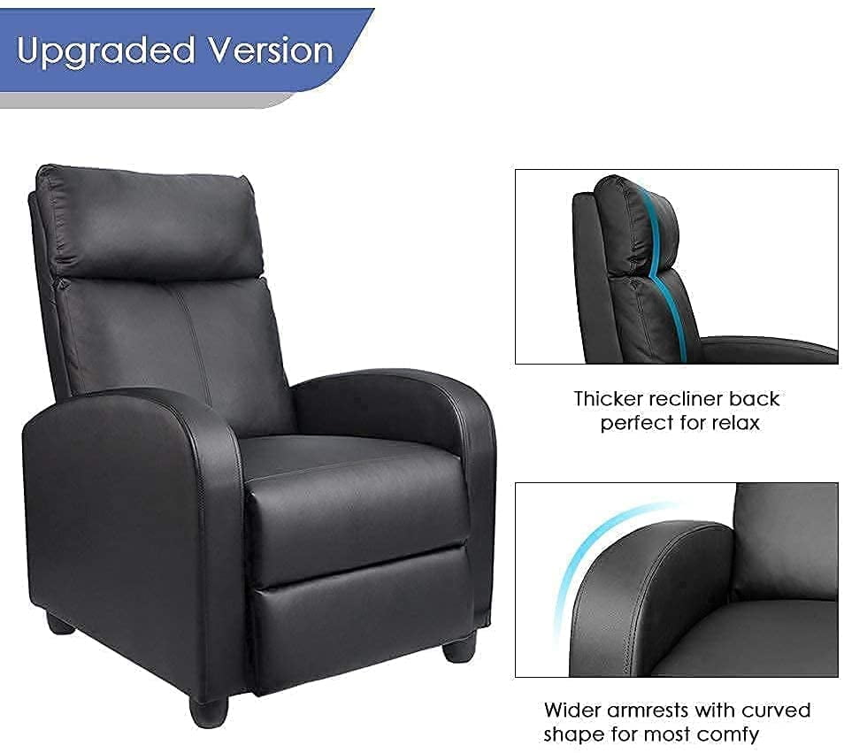Lacoo Black PU Leather Single Sofa Recliner with Padded Seat and Backrest, Multi-Positions - Image 2