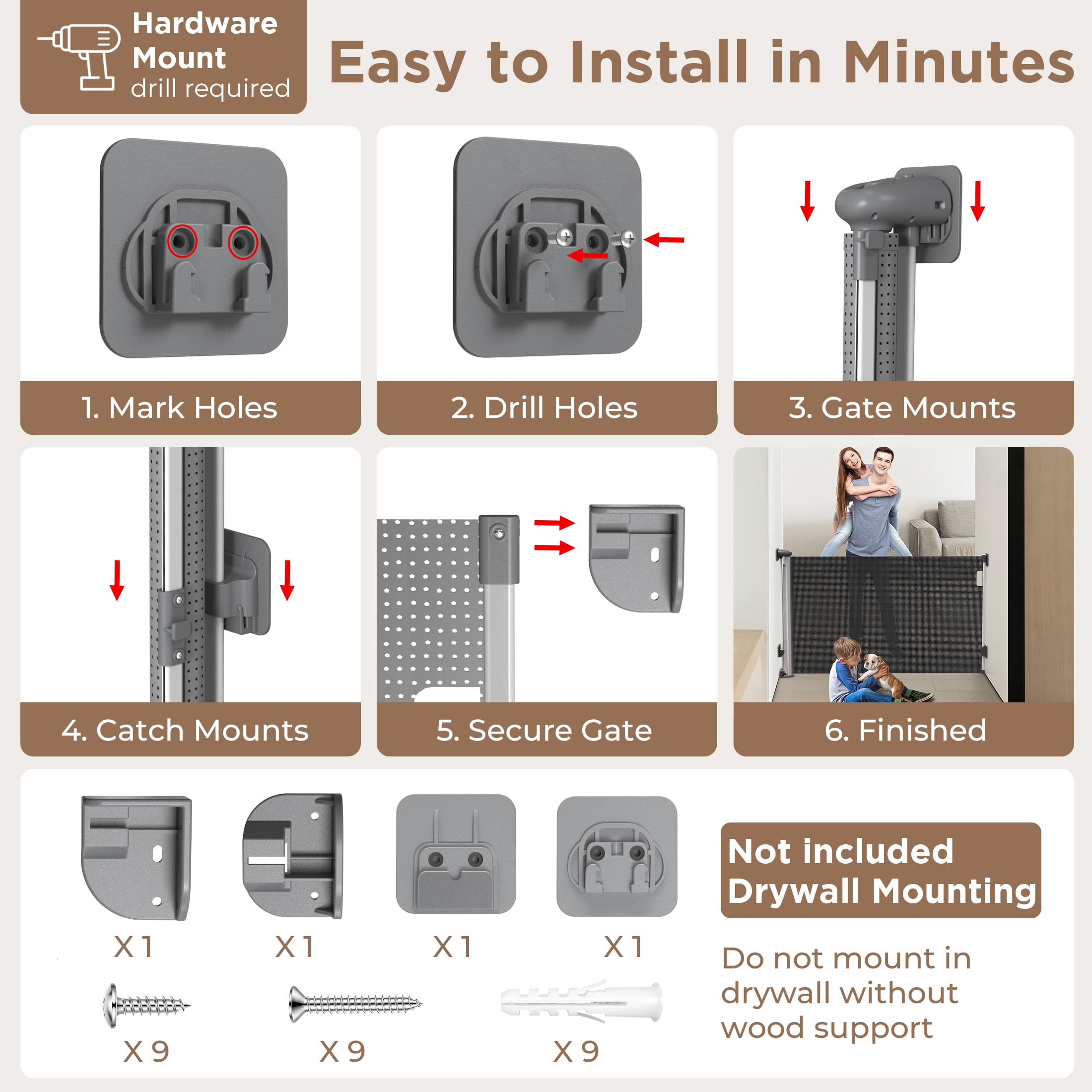 Fxcoia Retractable Baby Gate 71"Wide×38"Tall,Safety Mesh Dog Gates for Doorways & Stairs,Gray - Image 4