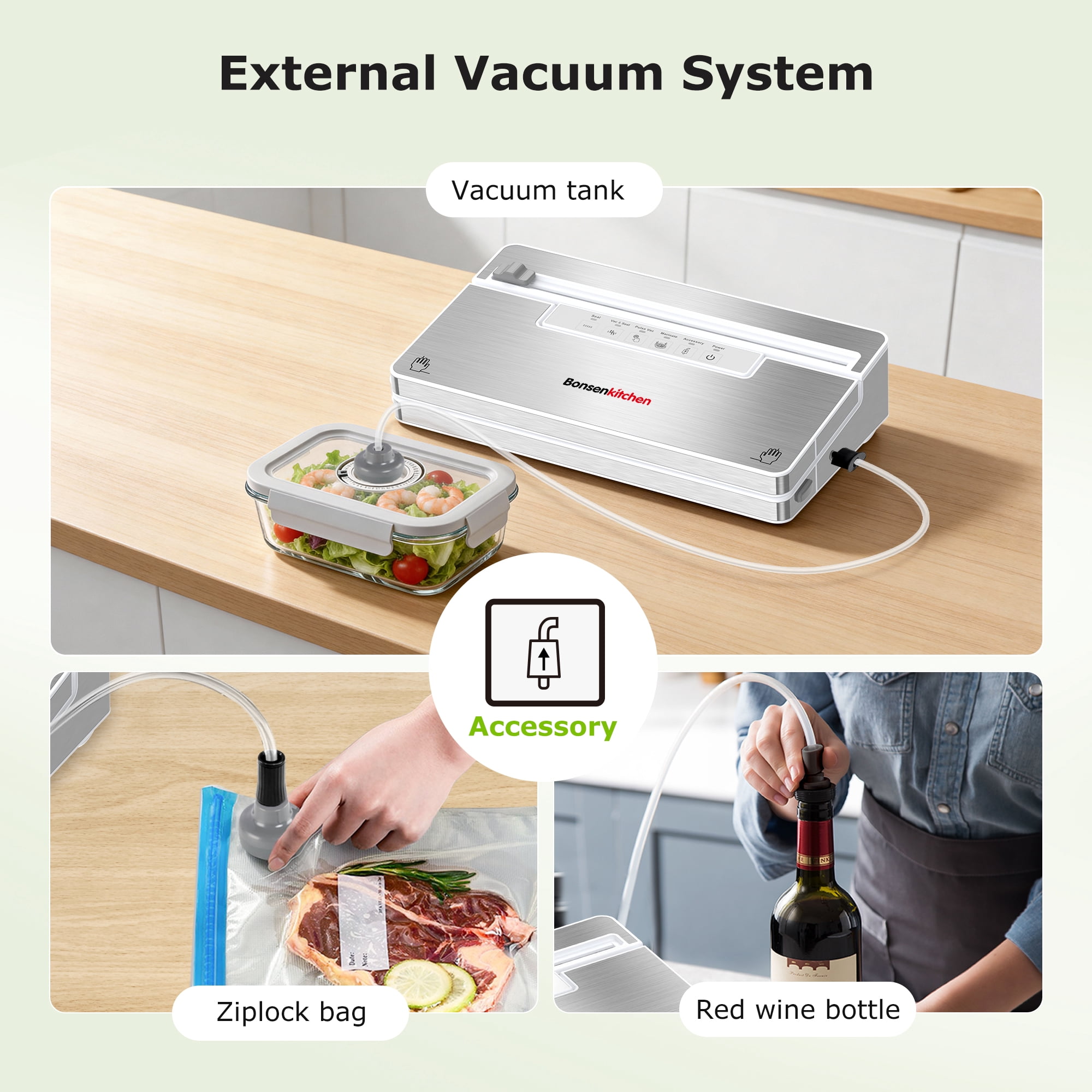Bonsenkitchen Vacuum Sealer, Stainless Steel Food Sealer with Built-in Cutter and Bag Storage, include 1 Roll Bag & Vacuum Bags - Image 5